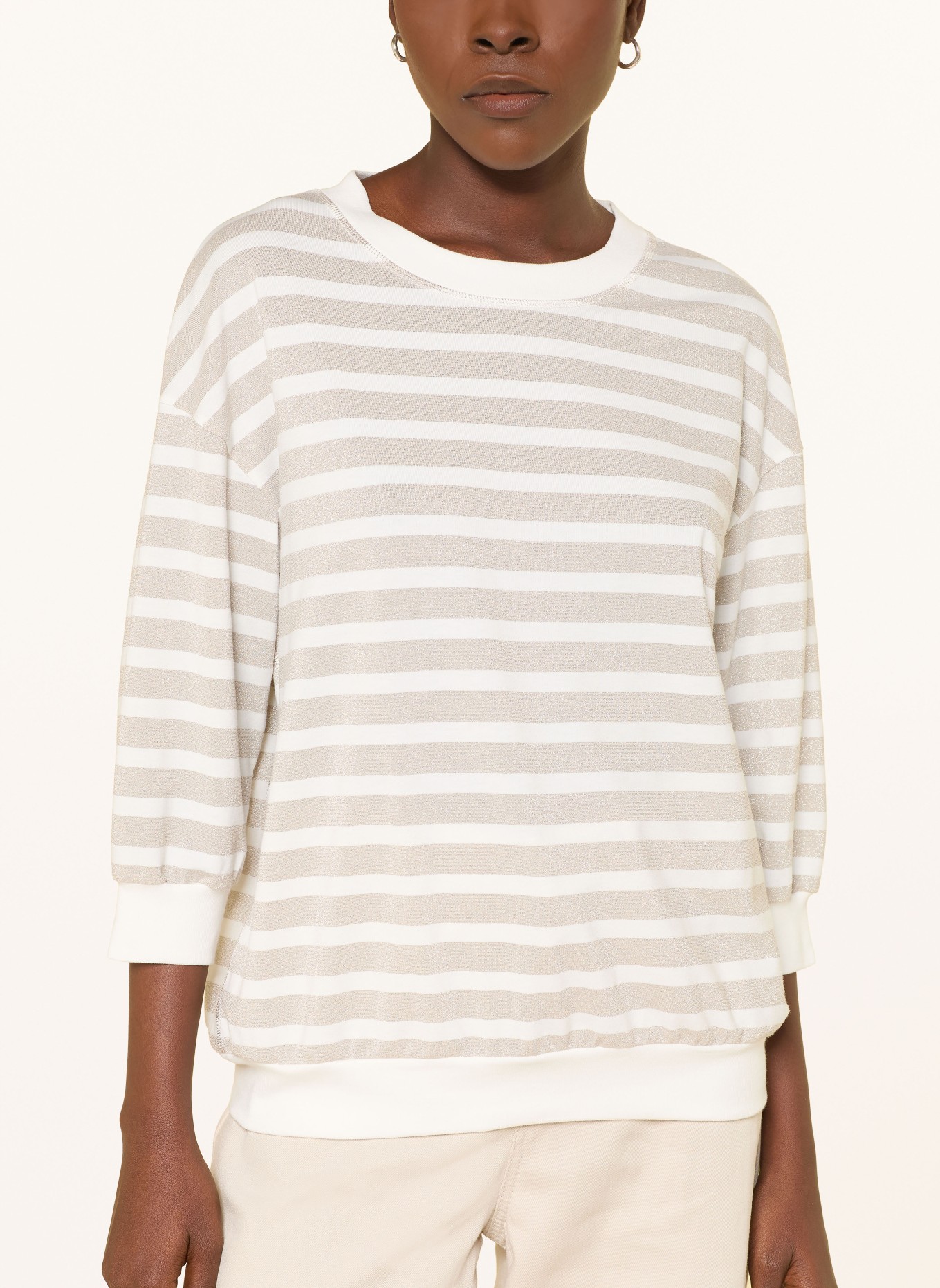 MARC CAIN T-shirt med 3/4-ärmar och glittertråd: 414 champagne gold