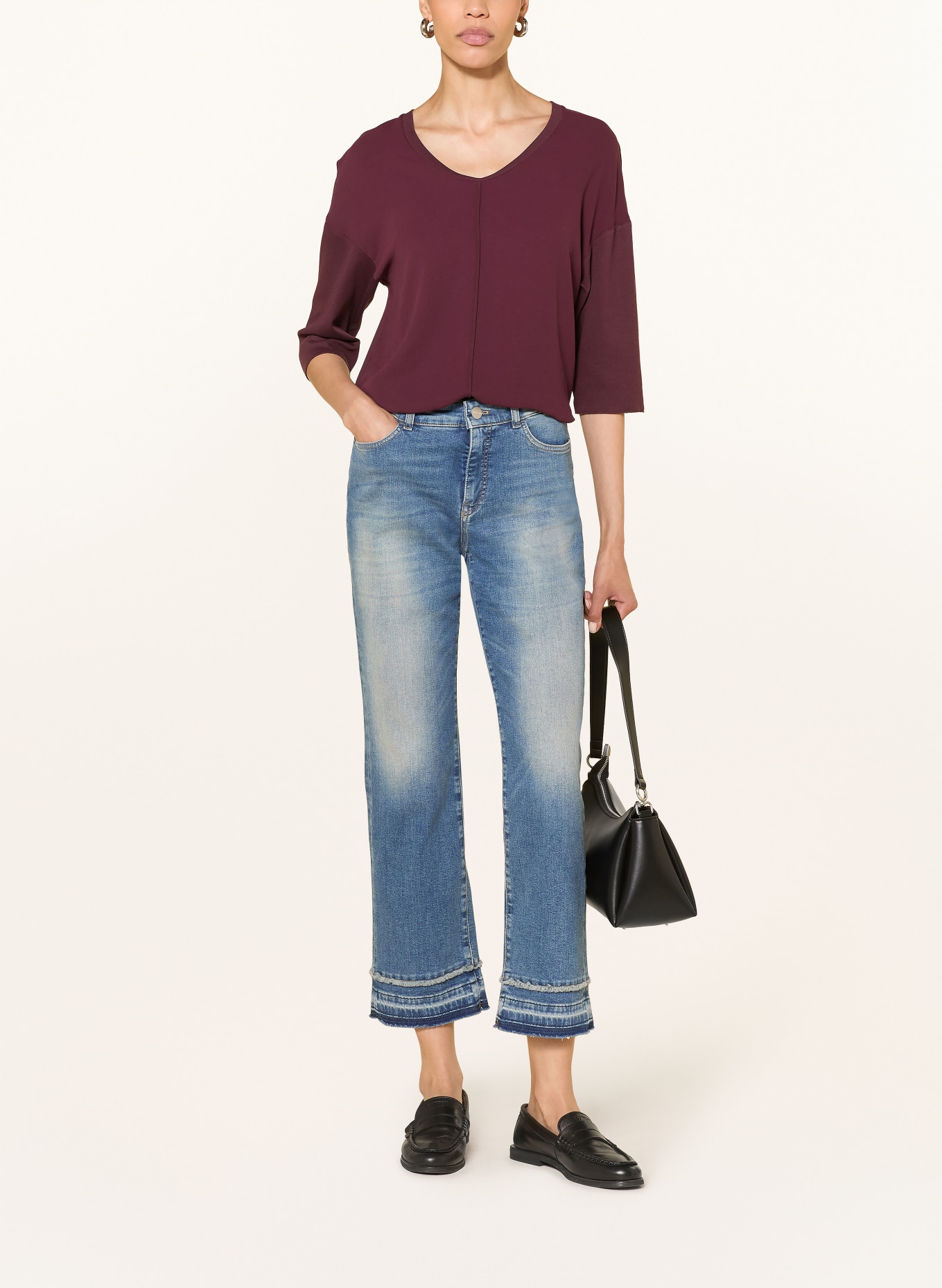 MARC CAIN Mixed-fabric shirt with 3/4 sleeves: 296 winetasting