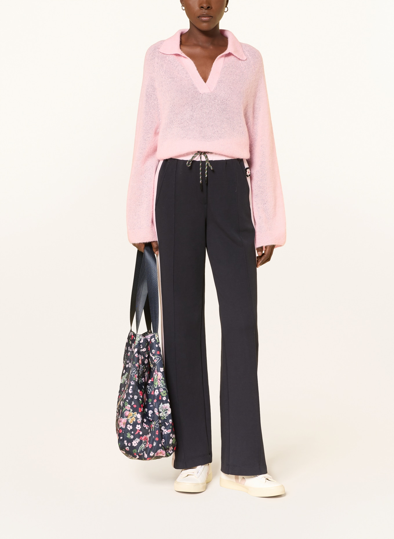 MARC CAIN Pletené polo tričko s alpakou a mohérem: 208 chalk pink