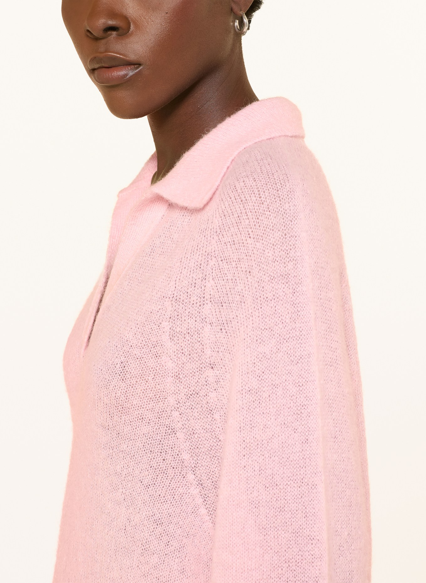 MARC CAIN Pletené polo tričko s alpakou a mohérem: 208 chalk pink