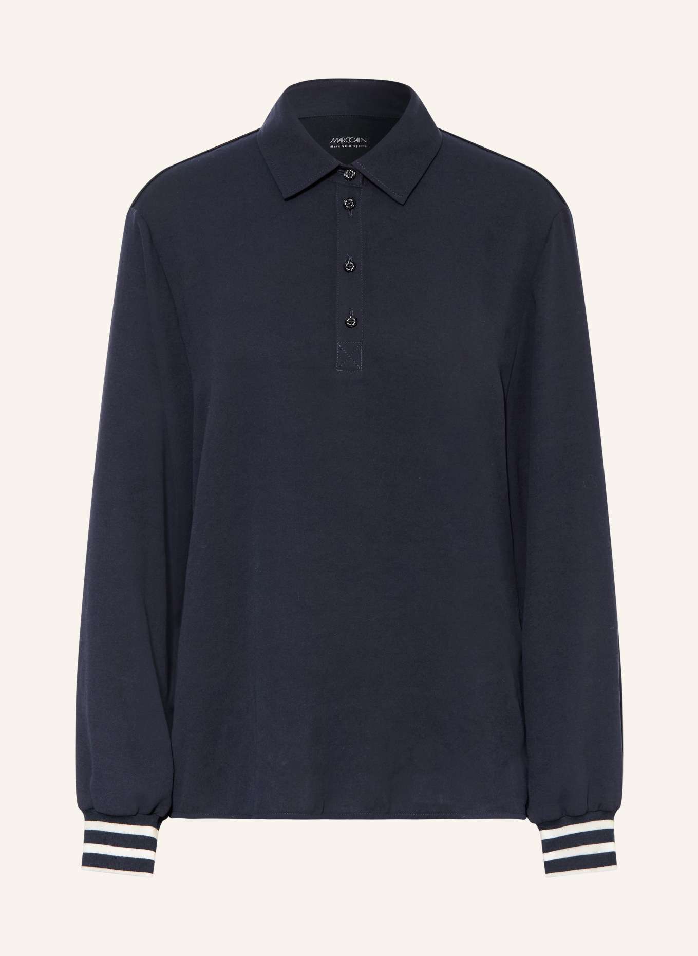 MARC CAIN Tričko s límečkem z kombinace materiálů: 394 navy