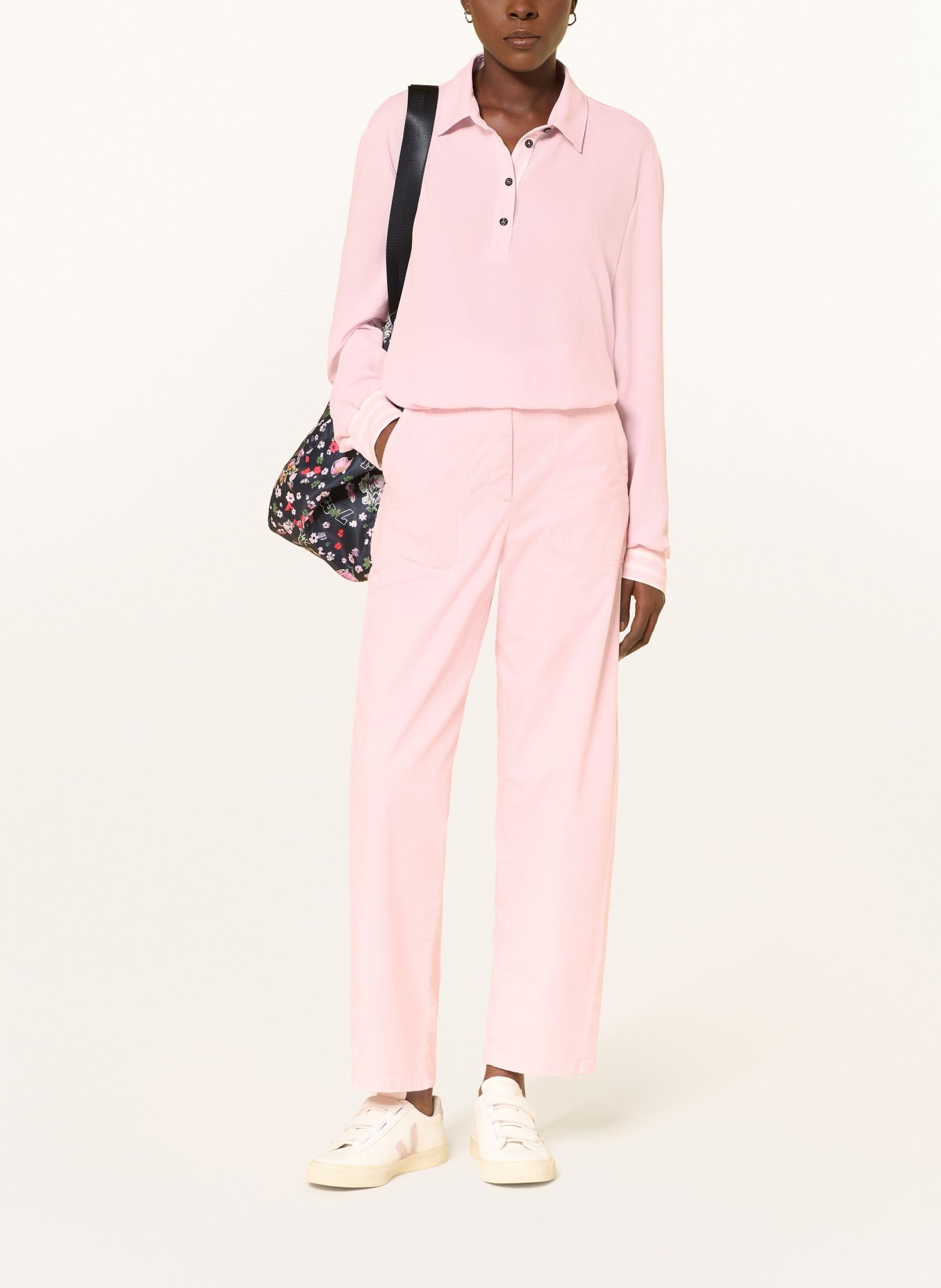 MARC CAIN Tričko s límečkem z kombinace materiálů: 208 chalk pink