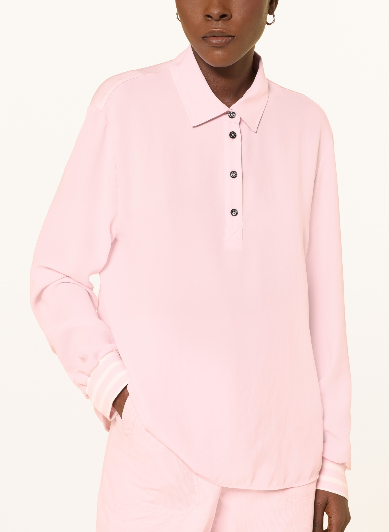 MARC CAIN Tričko s límečkem z kombinace materiálů: 208 chalk pink