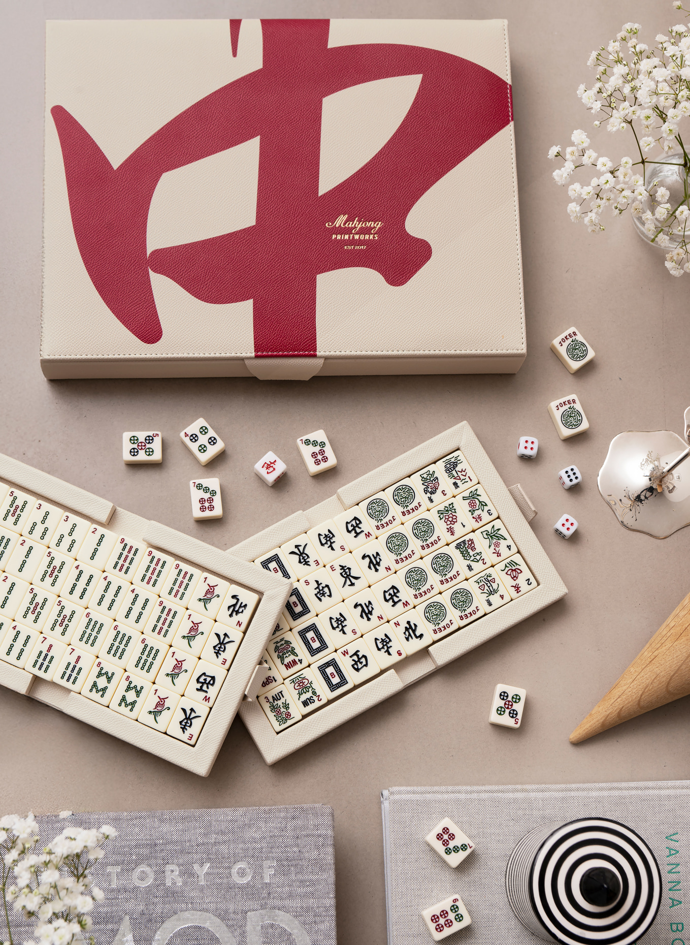 PRINTWORKS Brettspiel REVERRA MAHJONG: CREME / ROT