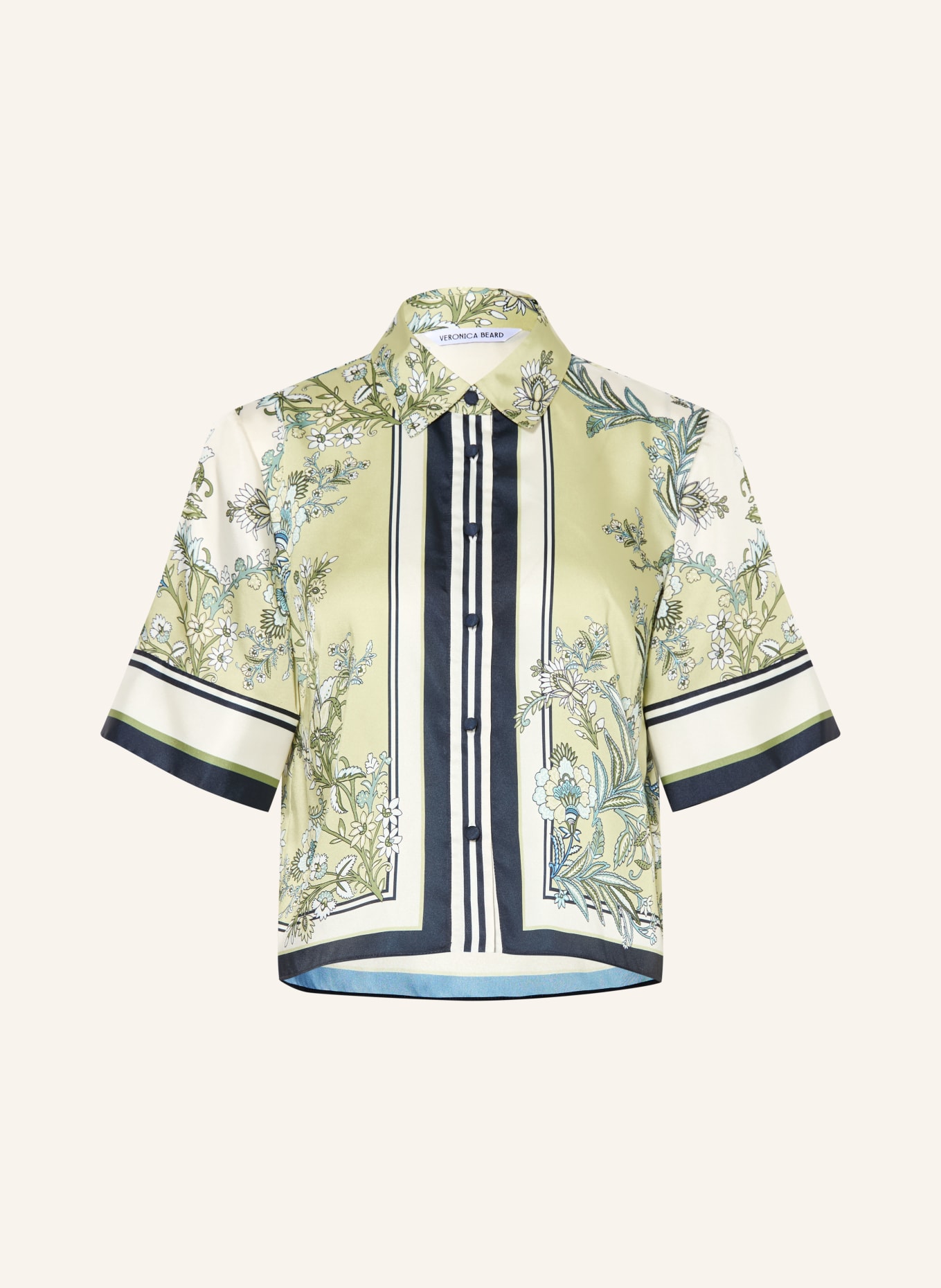 Veronica Beard Hemdbluse CLEAN SPRUCE aus Satin: CREME / HELLGRÜN / SCHWARZ
