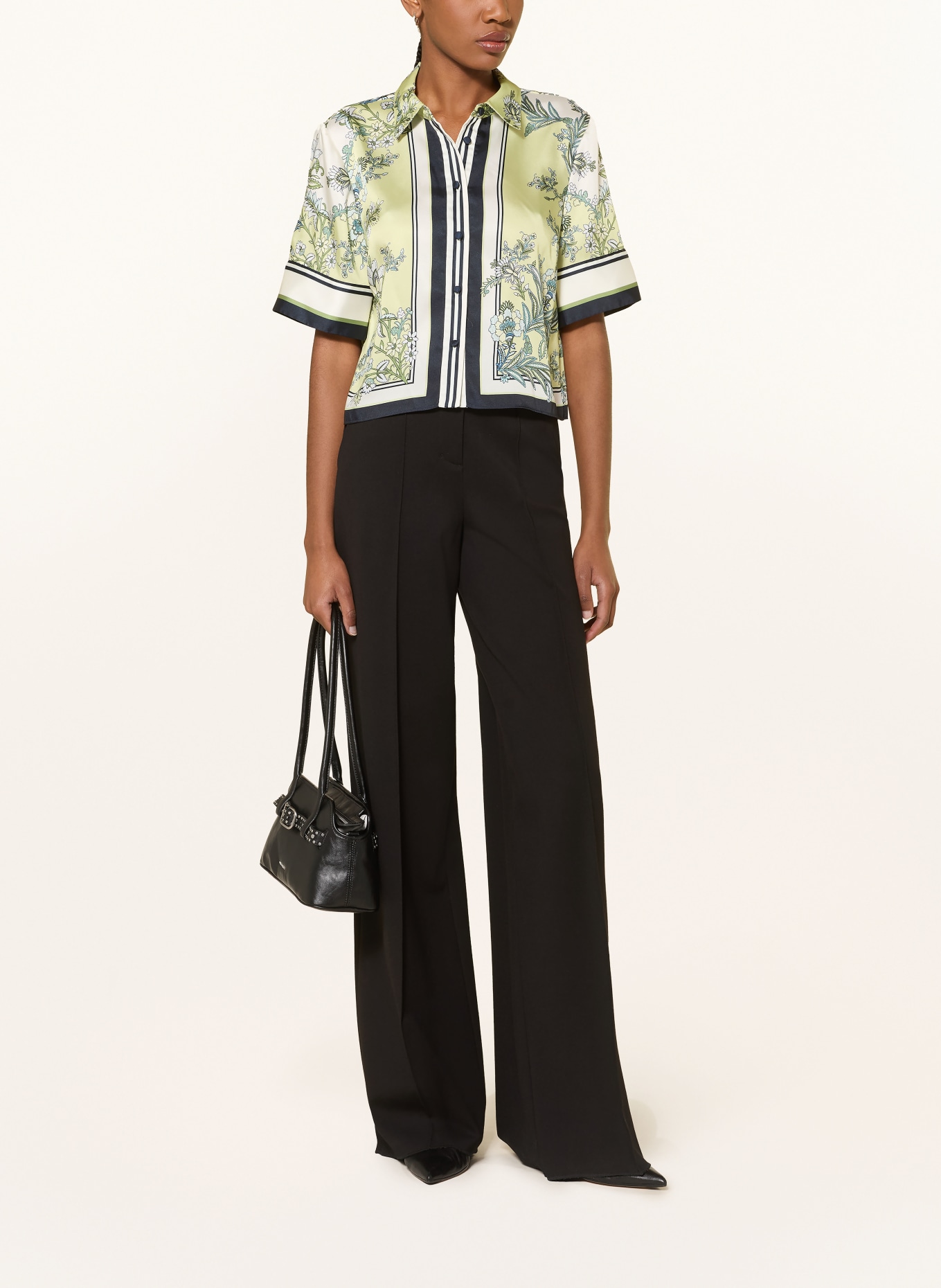 Veronica Beard Hemdbluse CLEAN SPRUCE aus Satin: CREME / HELLGRÜN / SCHWARZ