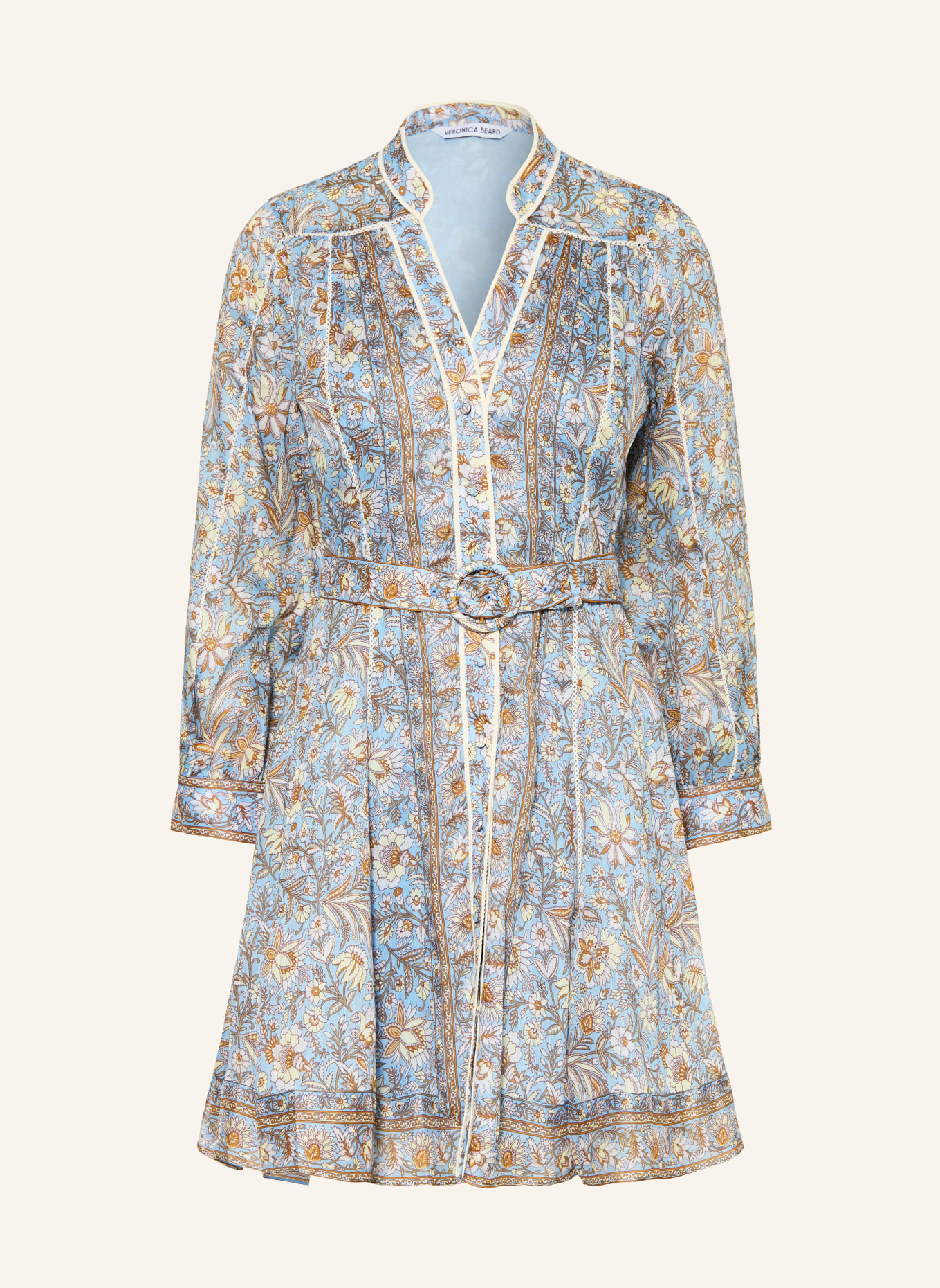 Veronica Beard Leinenkleid KUMAR mit Seide: HELLBLAU / CREME / HELLGELB