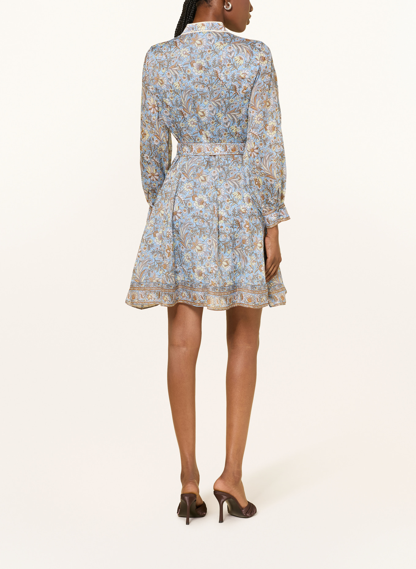 Veronica Beard Leinenkleid KUMAR mit Seide: HELLBLAU / CREME / HELLGELB