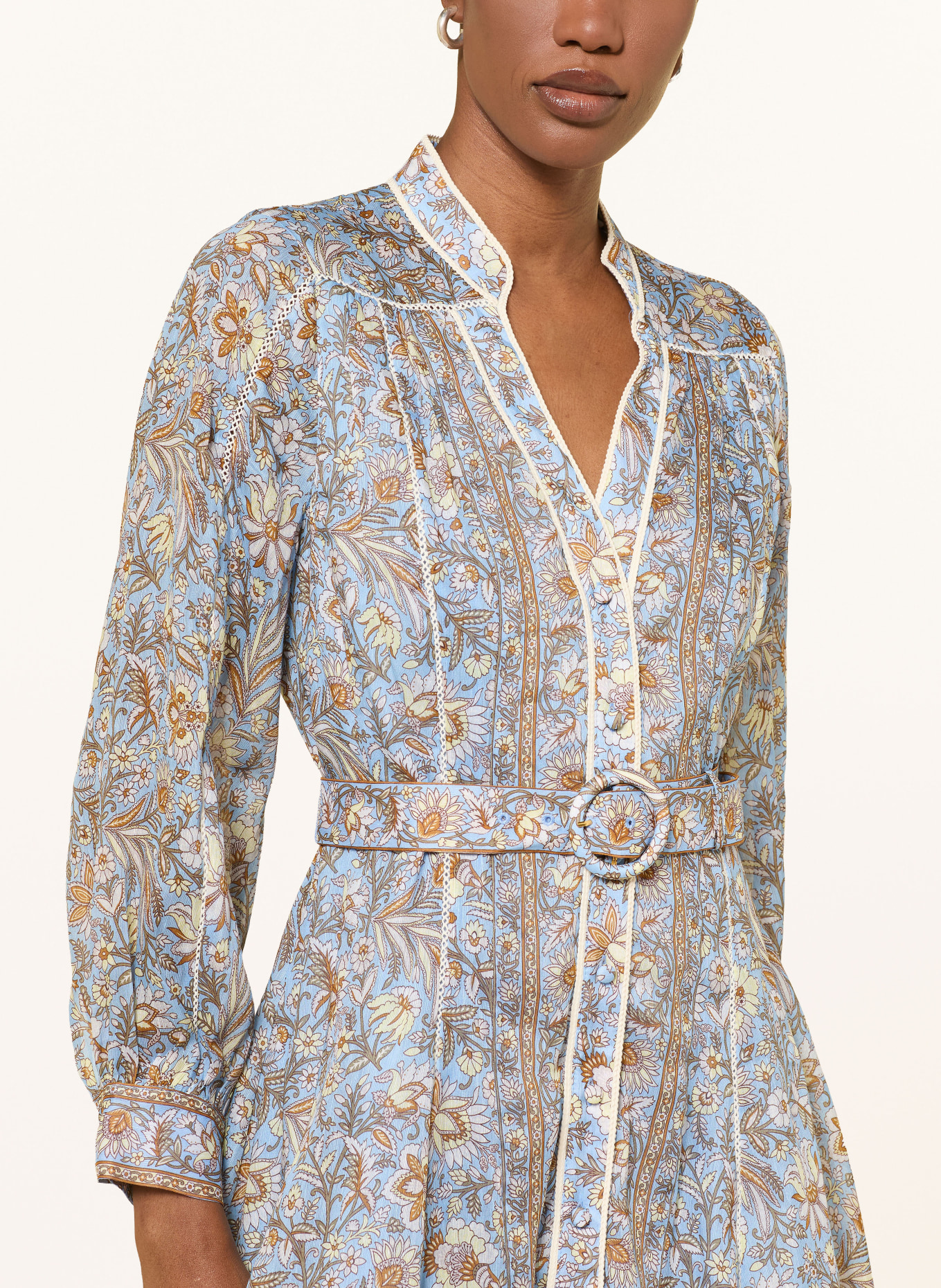 Veronica Beard Leinenkleid KUMAR mit Seide: HELLBLAU / CREME / HELLGELB