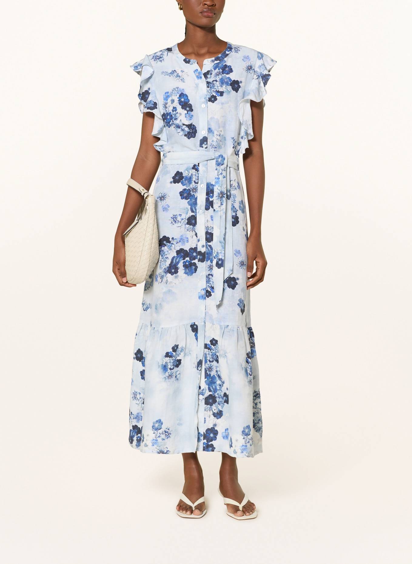 monari Kleid mit Volants und Leinen: HELLBLAU / DUNKELBLAU / WEISS