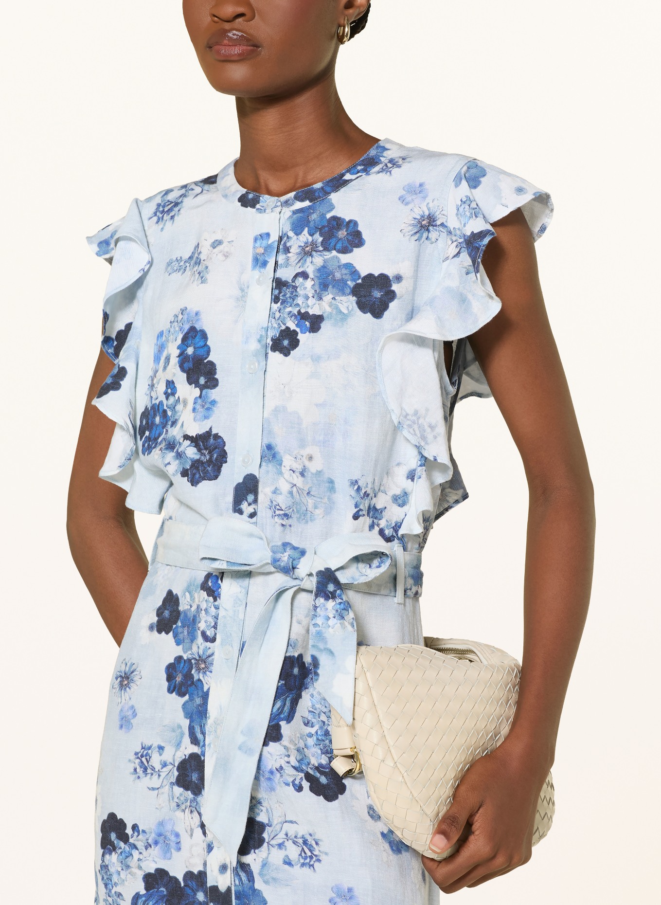 monari Kleid mit Volants und Leinen: HELLBLAU / DUNKELBLAU / WEISS