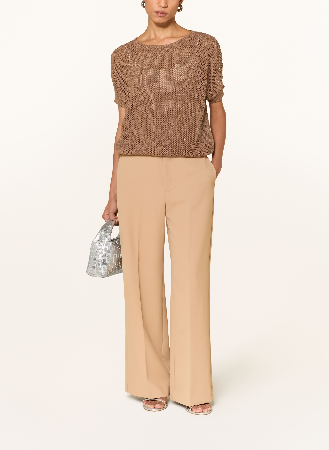 monari Strickshirt mit Schmucksteinen: TAUPE