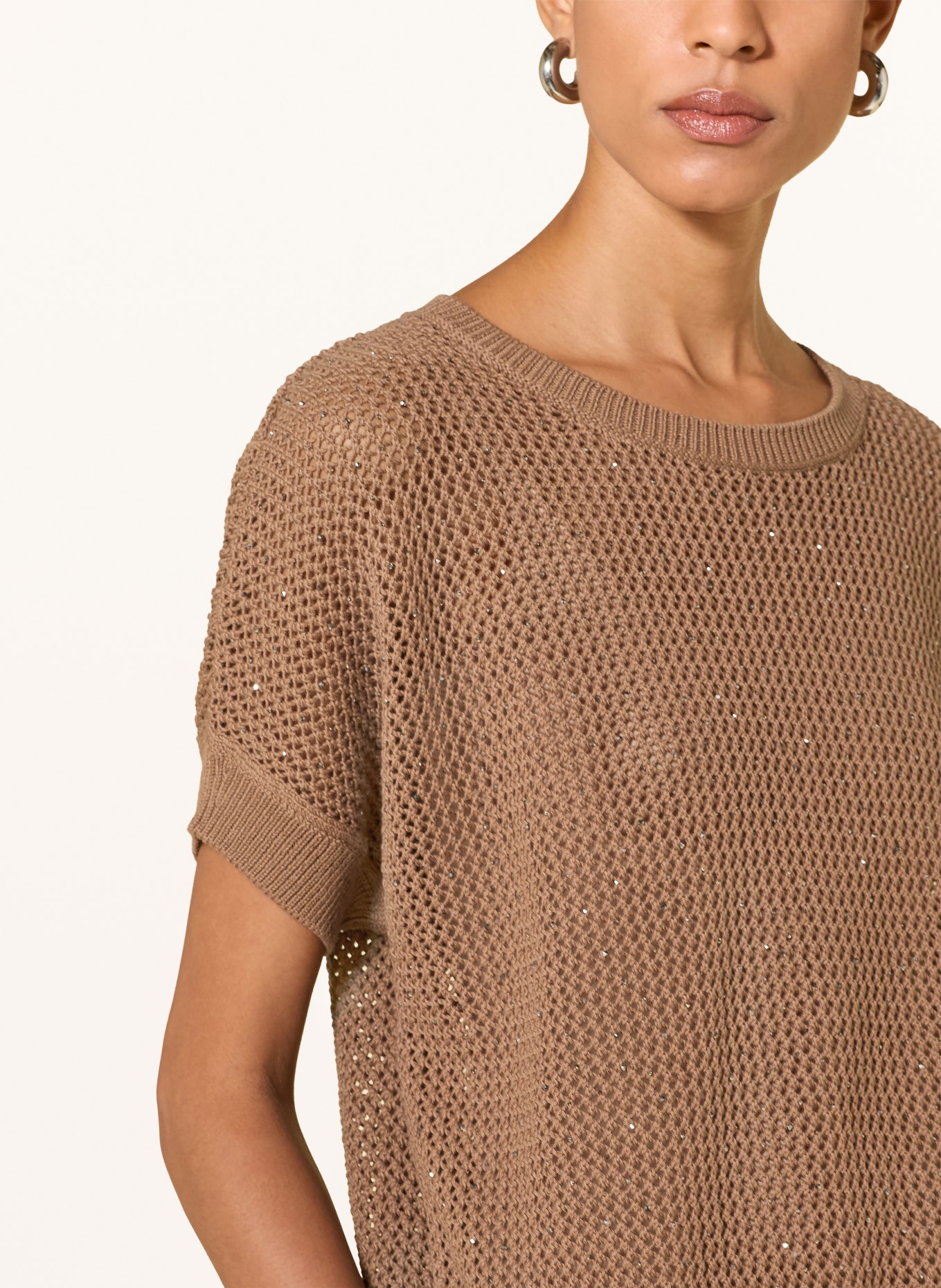 monari Strickshirt mit Schmucksteinen: TAUPE