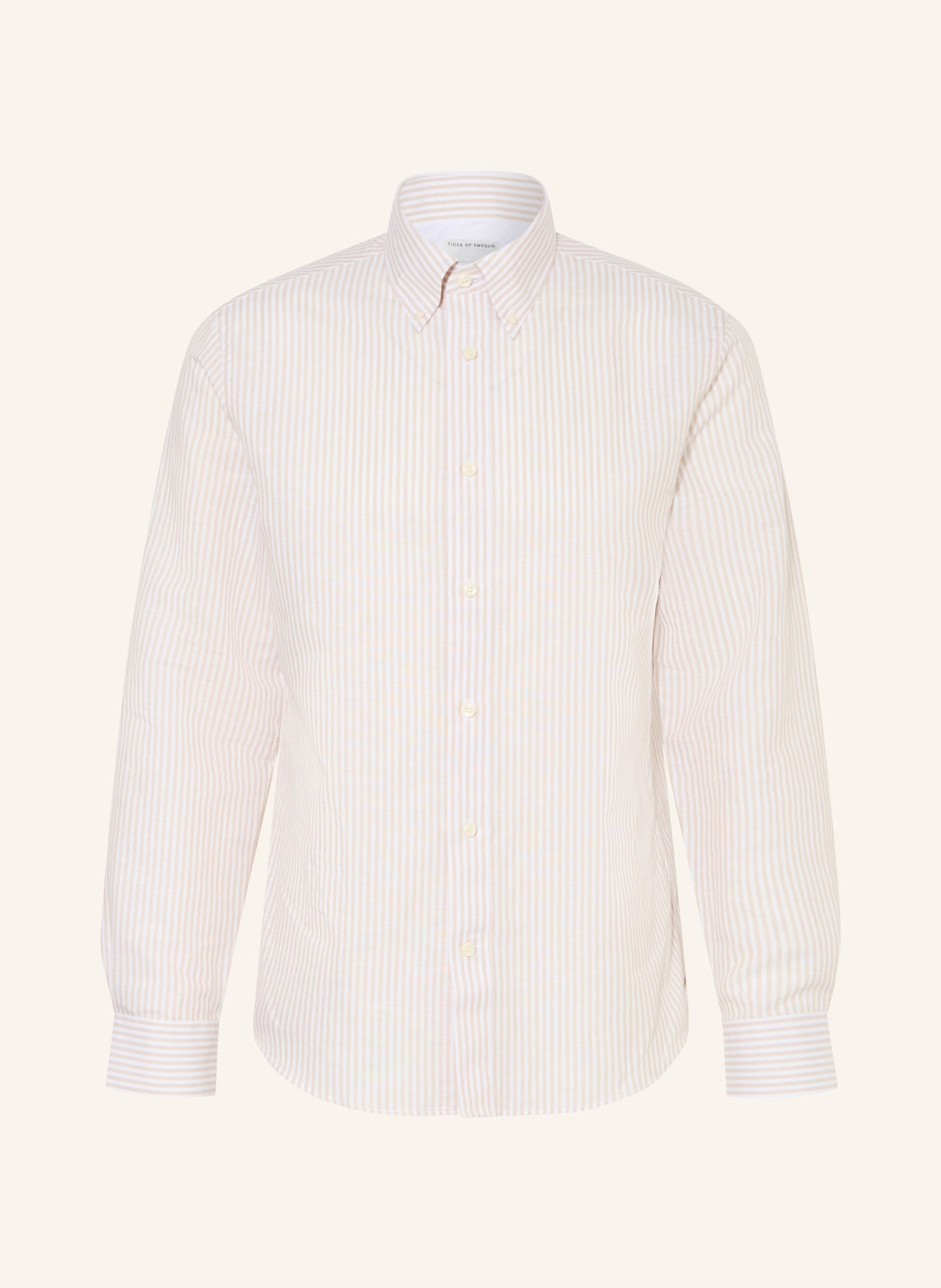 TIGER OF SWEDEN BJORN Comfort Fit Shirt with Linen: LIGHT BROWN / WHITE
