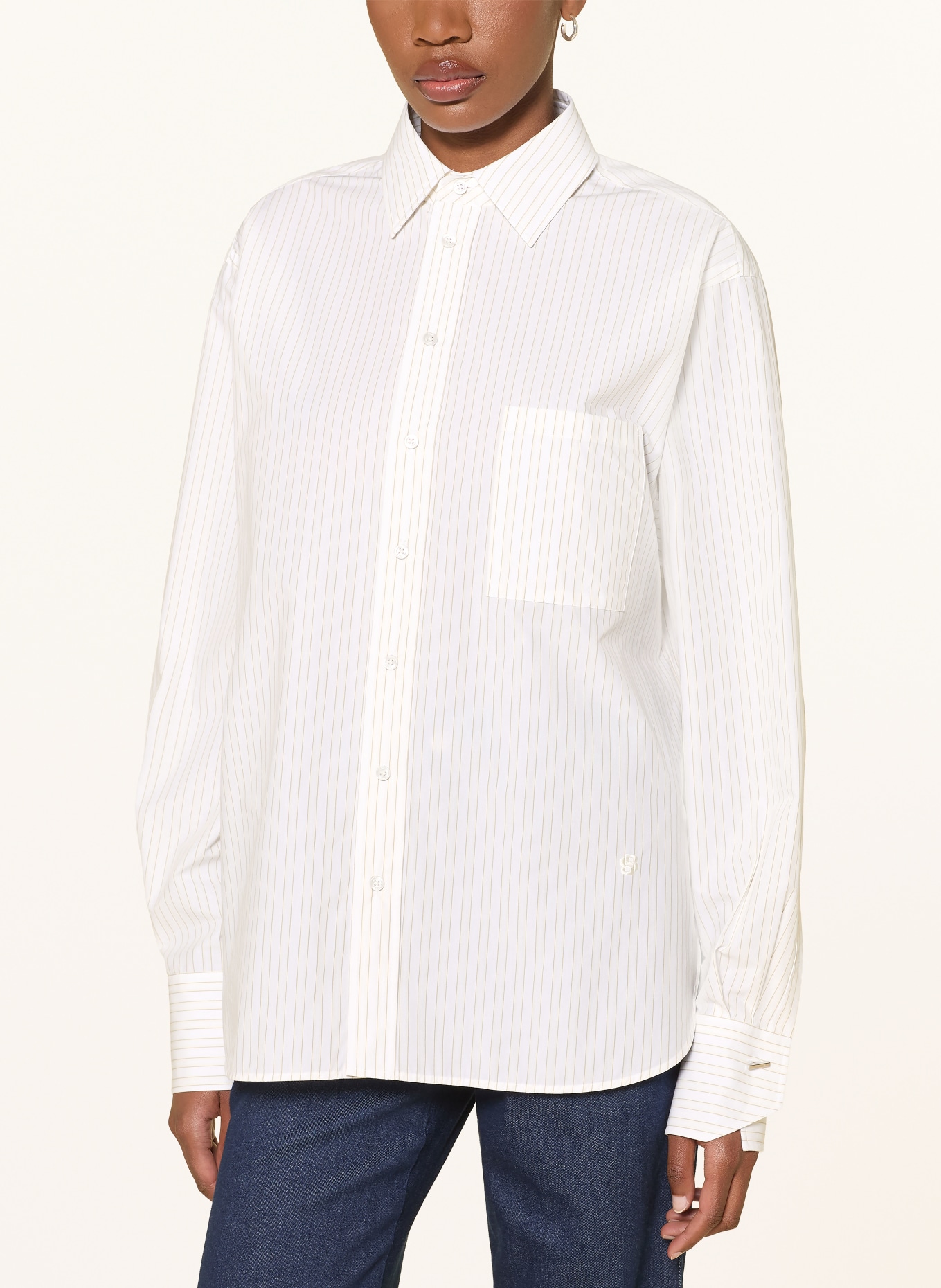 BOSS SATURDAY Shirt Blouse: WHITE / KHAKI