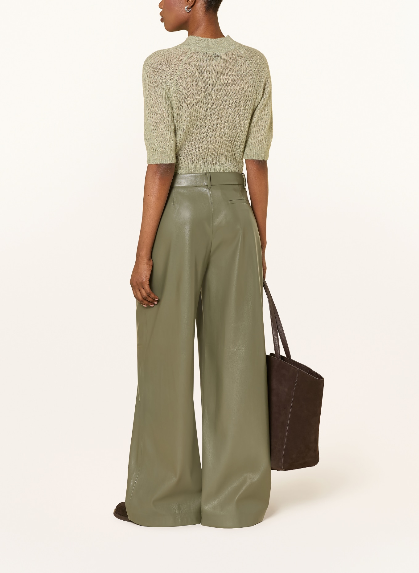 BOSS TIANA-broek in leerlook: KAKI