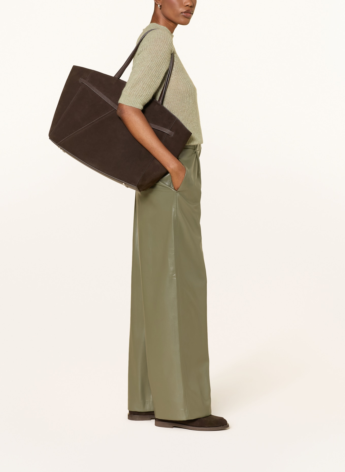 BOSS TIANA-broek in leerlook: KAKI