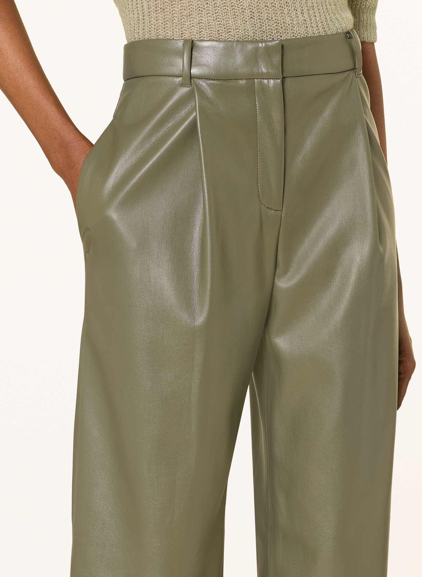 BOSS TIANA-broek in leerlook: KAKI