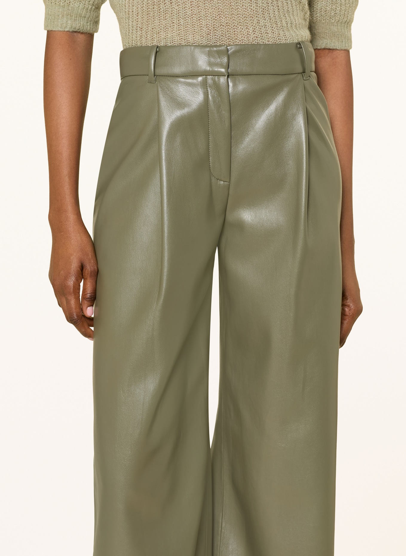 BOSS TIANA-broek in leerlook: KAKI