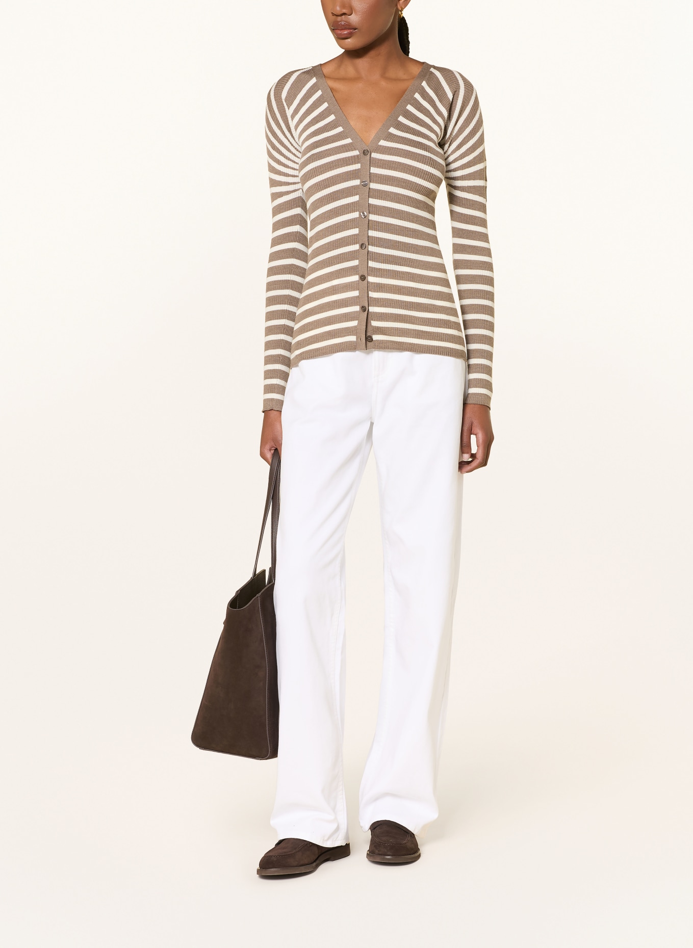 BOSS FAYANI Cardigan: BROWN / WHITE