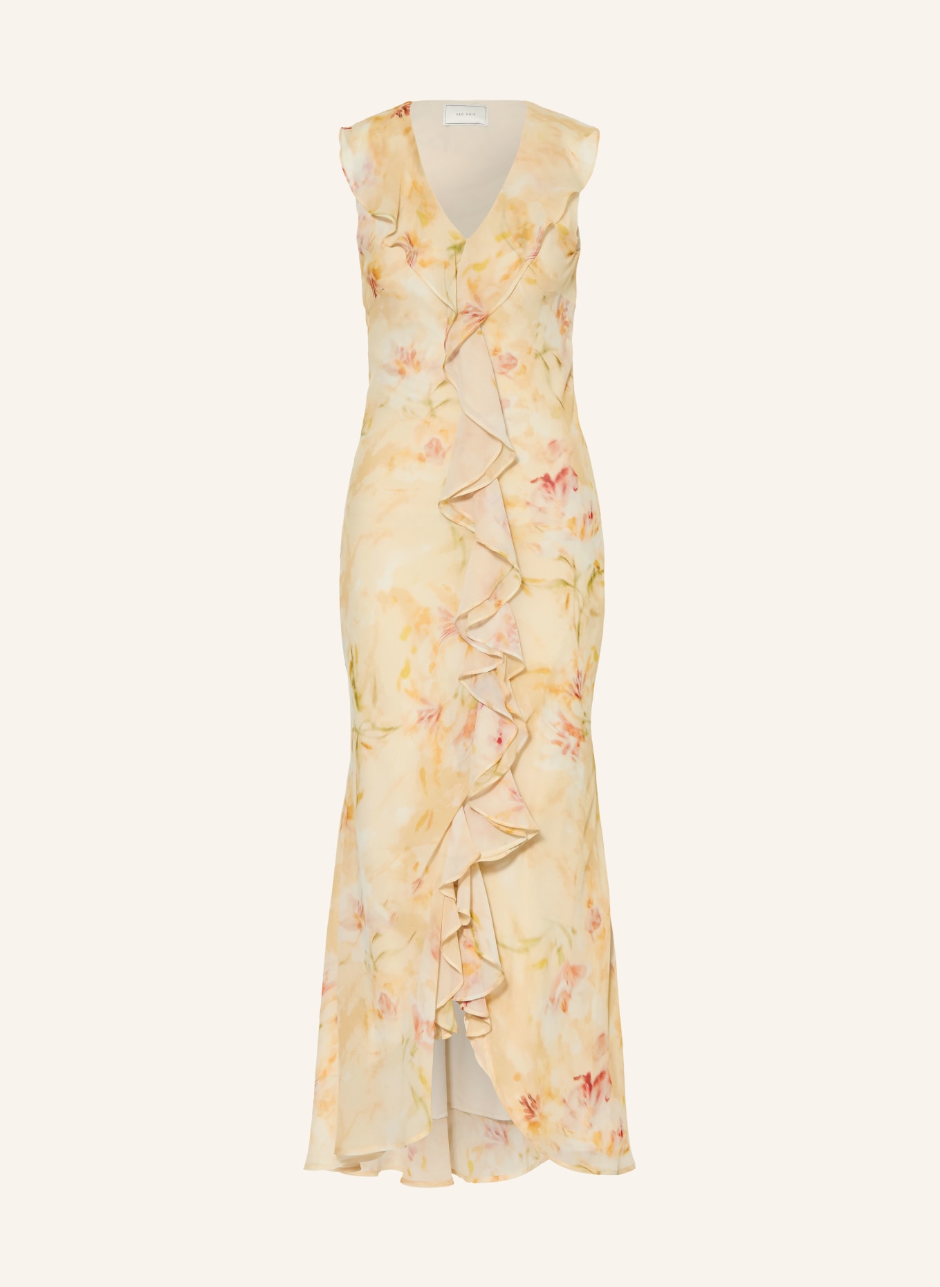 NEO NOIR Kleid ZELLA mit Volants: HELLGELB / ROT / ORANGE