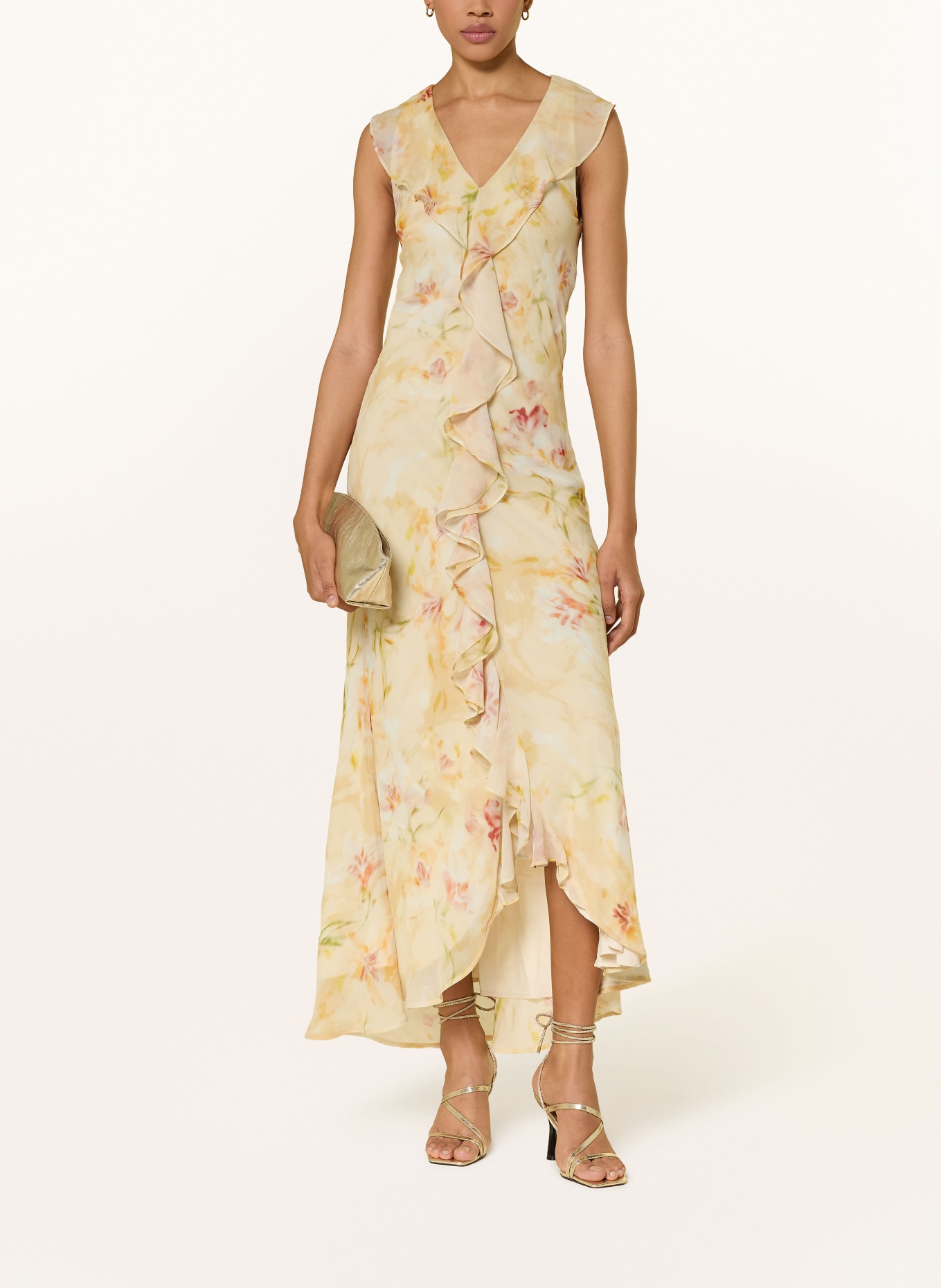 NEO NOIR Kleid ZELLA mit Volants: HELLGELB / ROT / ORANGE