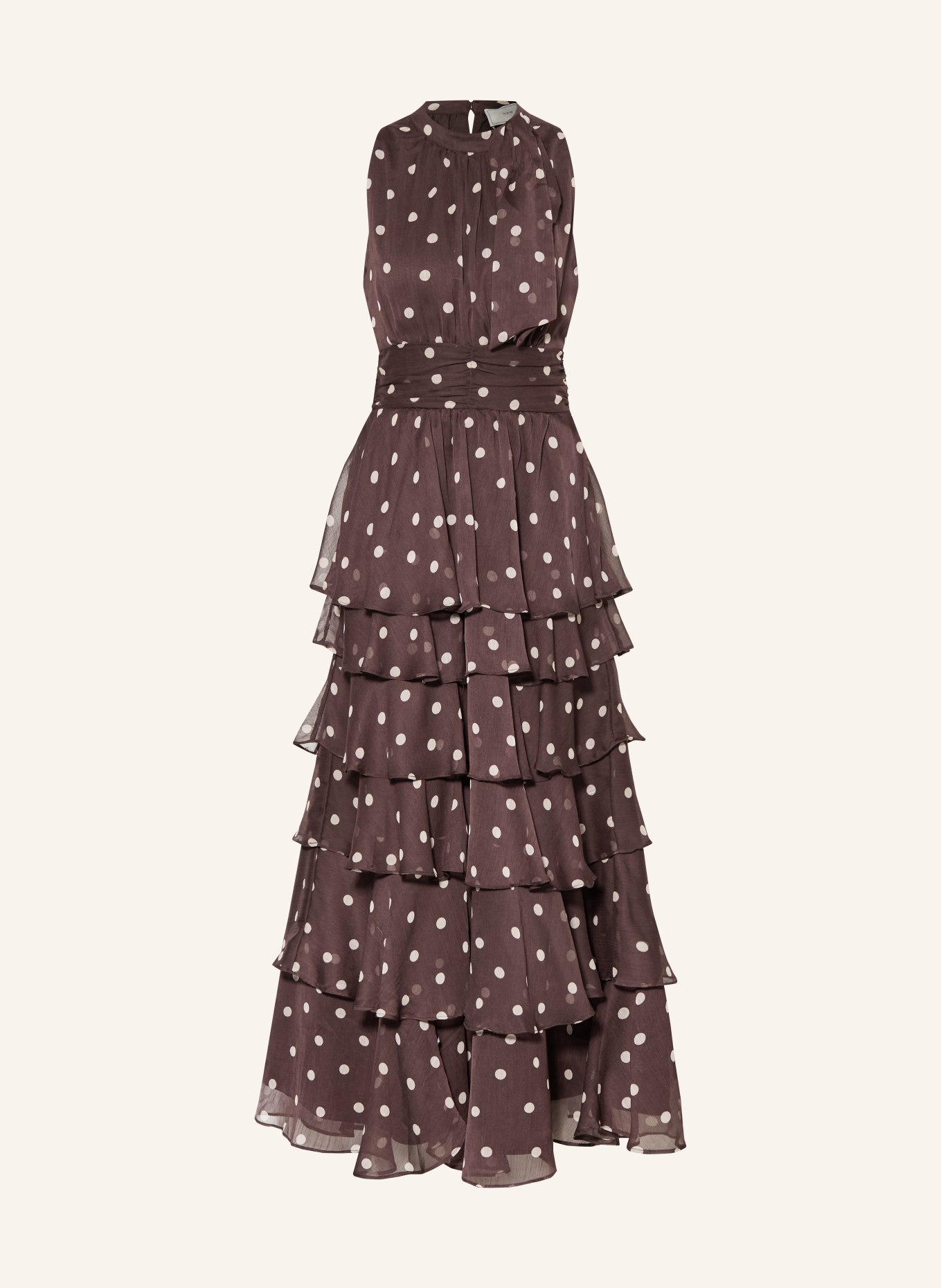 NEO NOIR Robe à col lavallière MARLI: MARRON FONCÉ / BEIGE