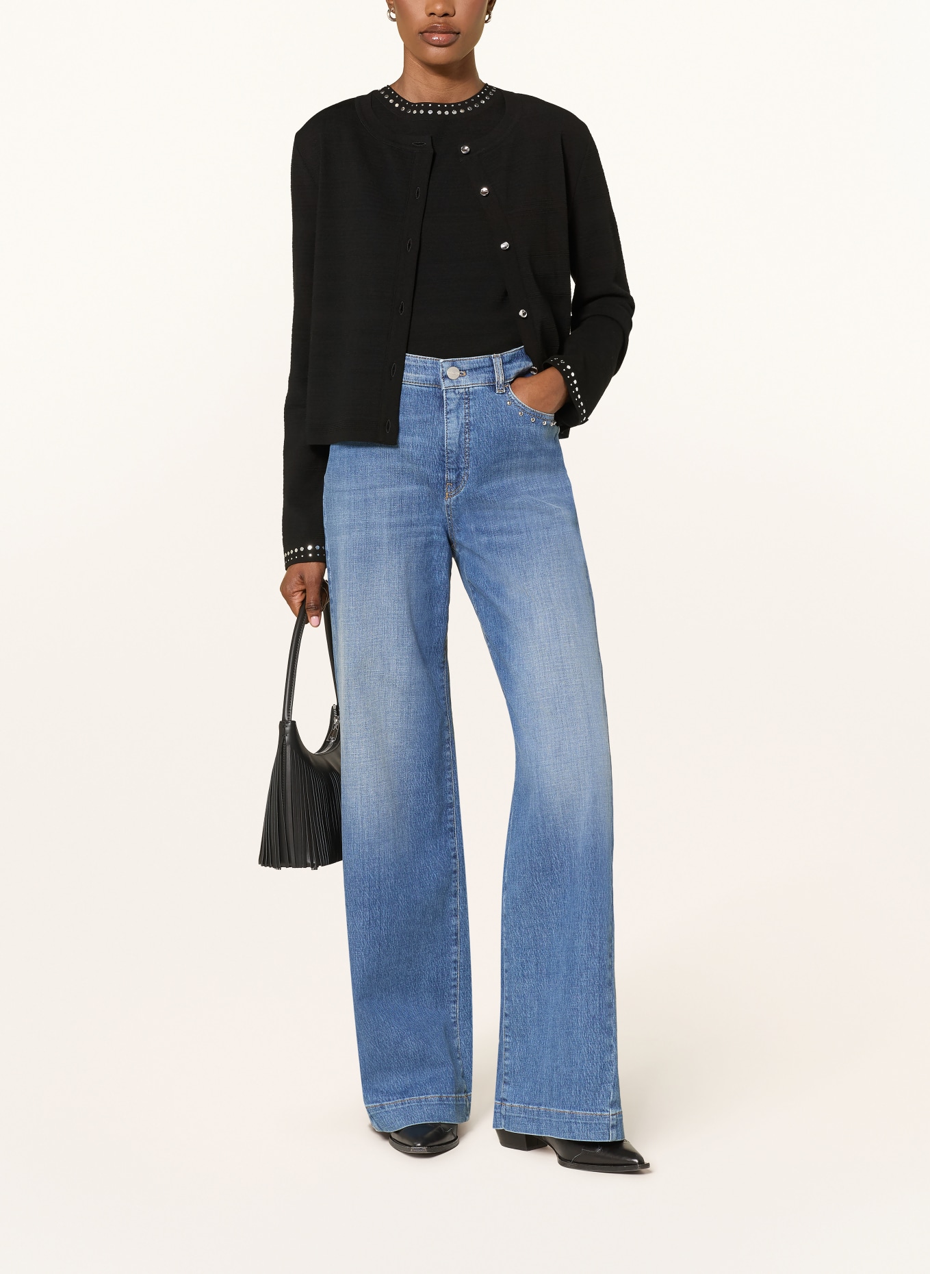 MARC CAIN Wide Leg Jeans WARRI mit Nieten: 353 blue denim