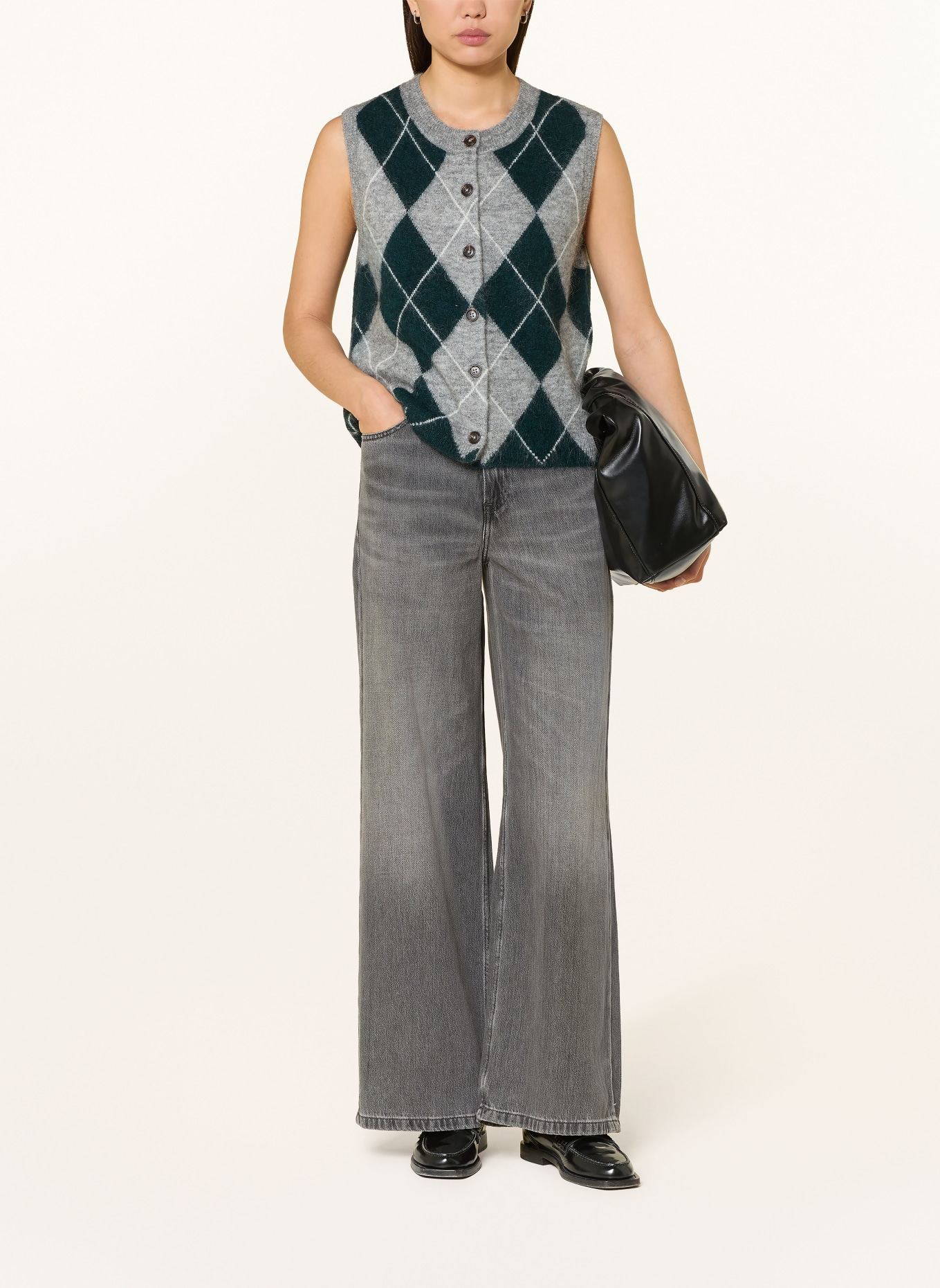 darling harbour Vestă tricotată cu mohair: Bottle Green/Grey Melange