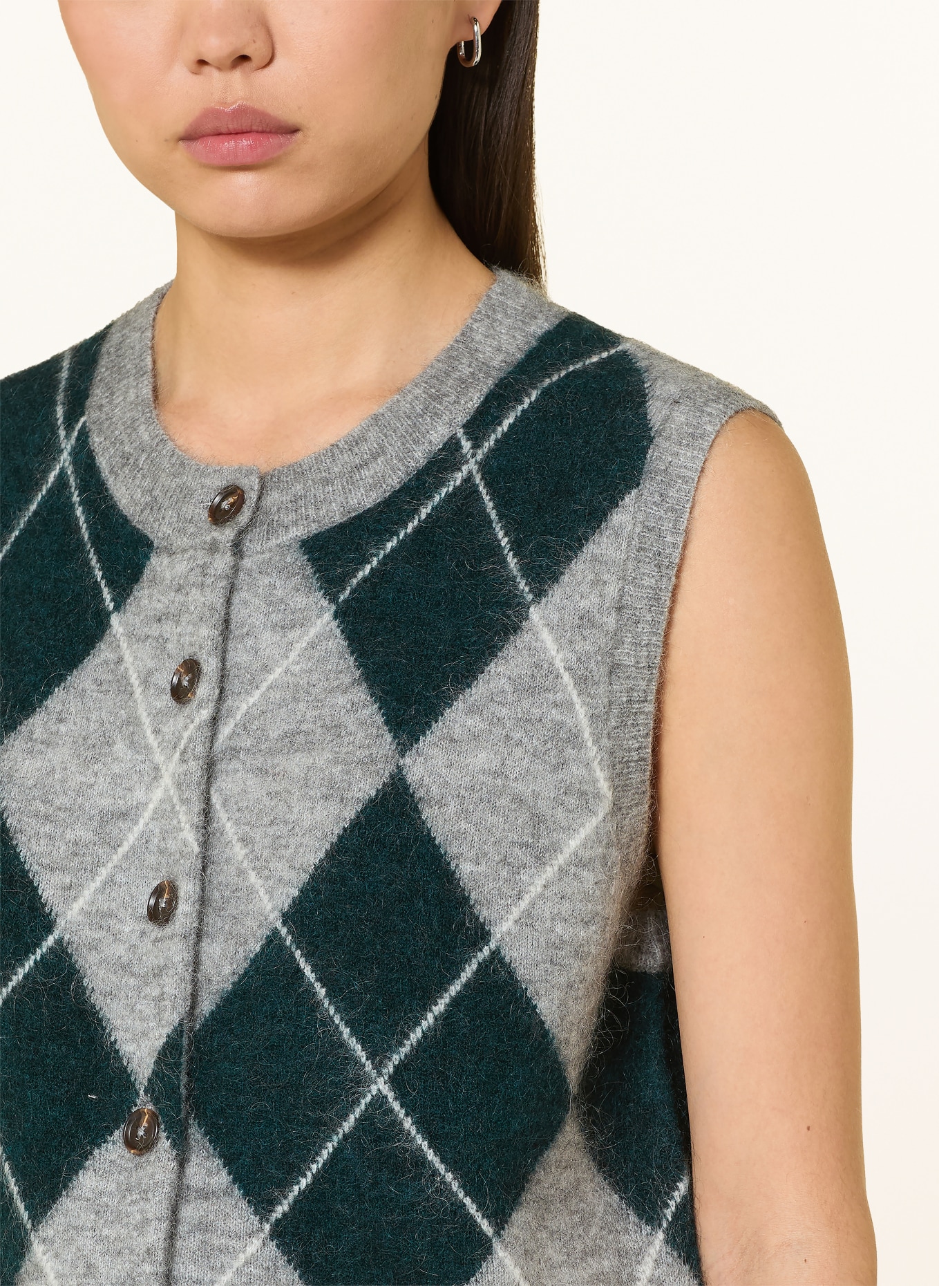 darling harbour Vestă tricotată cu mohair: Bottle Green/Grey Melange