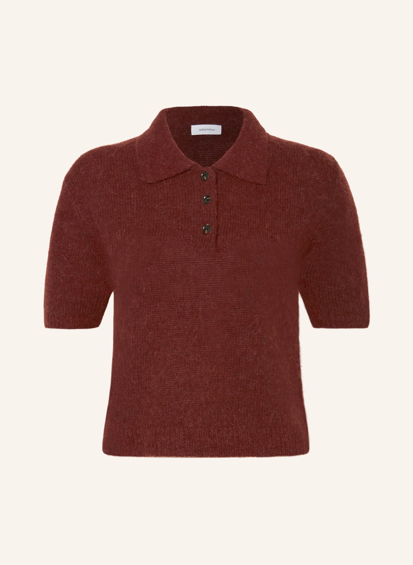 darling harbour Gebreid poloshirt met alpaca: WOOD BROWN
