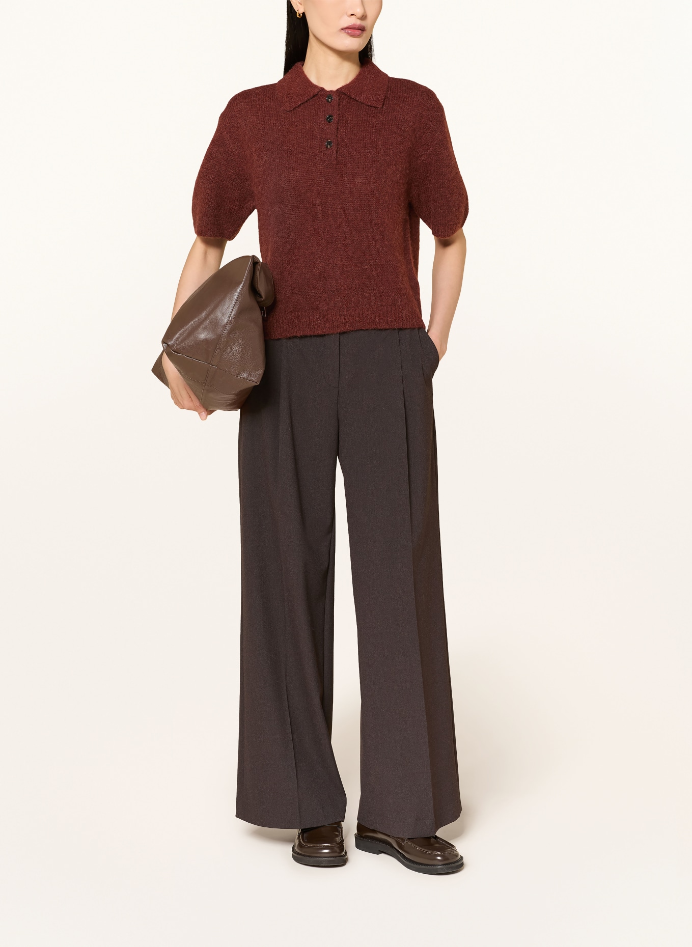 darling harbour Gebreid poloshirt met alpaca: WOOD BROWN