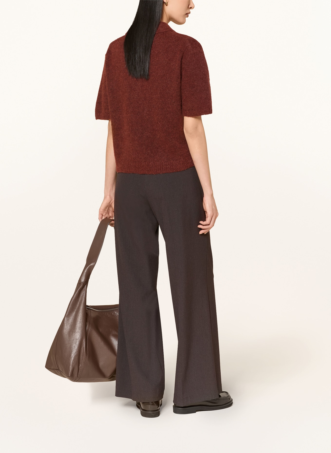 darling harbour Gebreid poloshirt met alpaca: WOOD BROWN