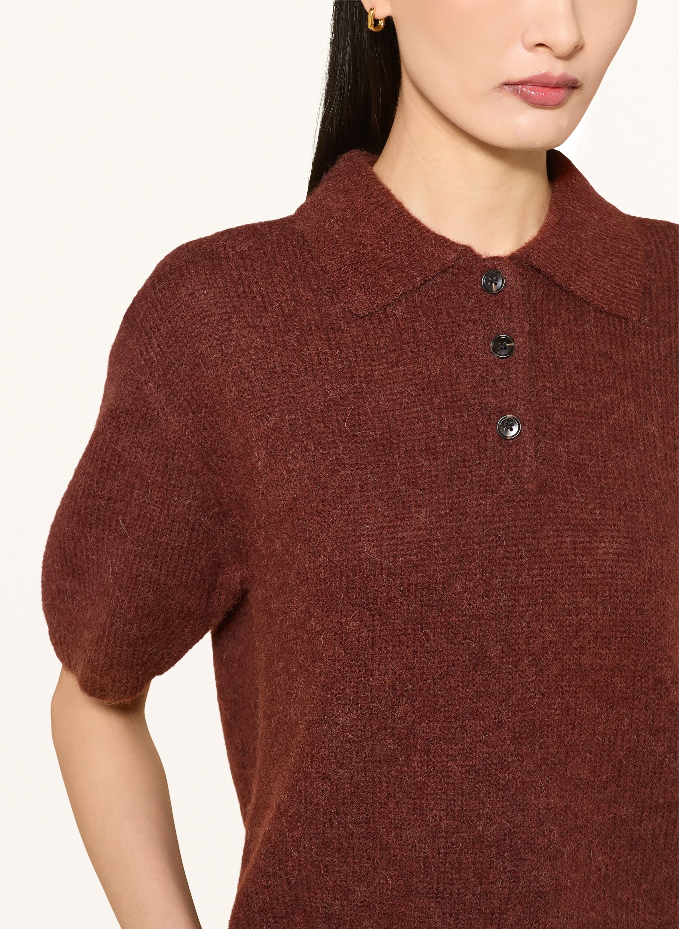 darling harbour Gebreid poloshirt met alpaca: WOOD BROWN