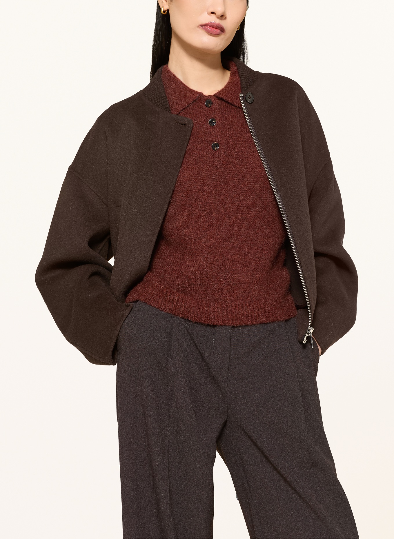 darling harbour Gebreid poloshirt met alpaca: WOOD BROWN