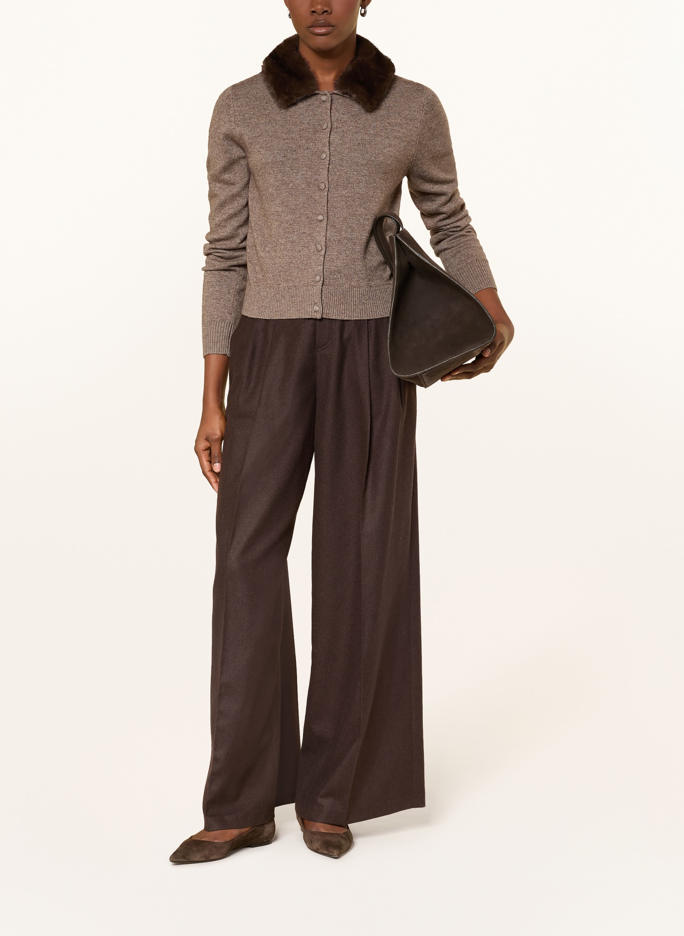 darling harbour Cardigan with detachable collar: TAUPE MELANGE
