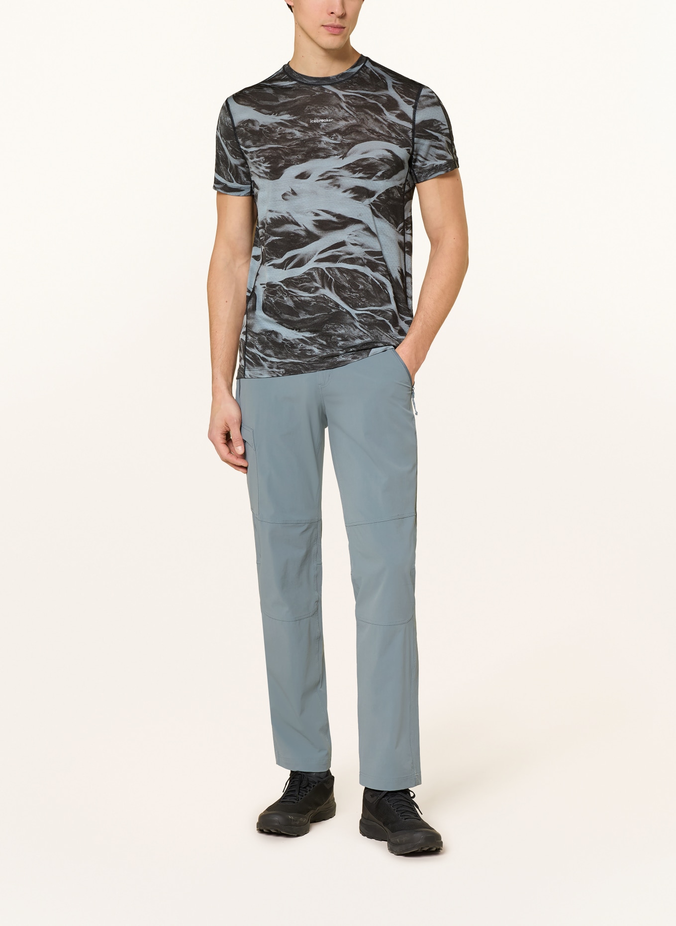 icebreaker 125 COOL-LITE SPEED MOTION Performance Shirt with Merino Wool: BLUE / BLACK