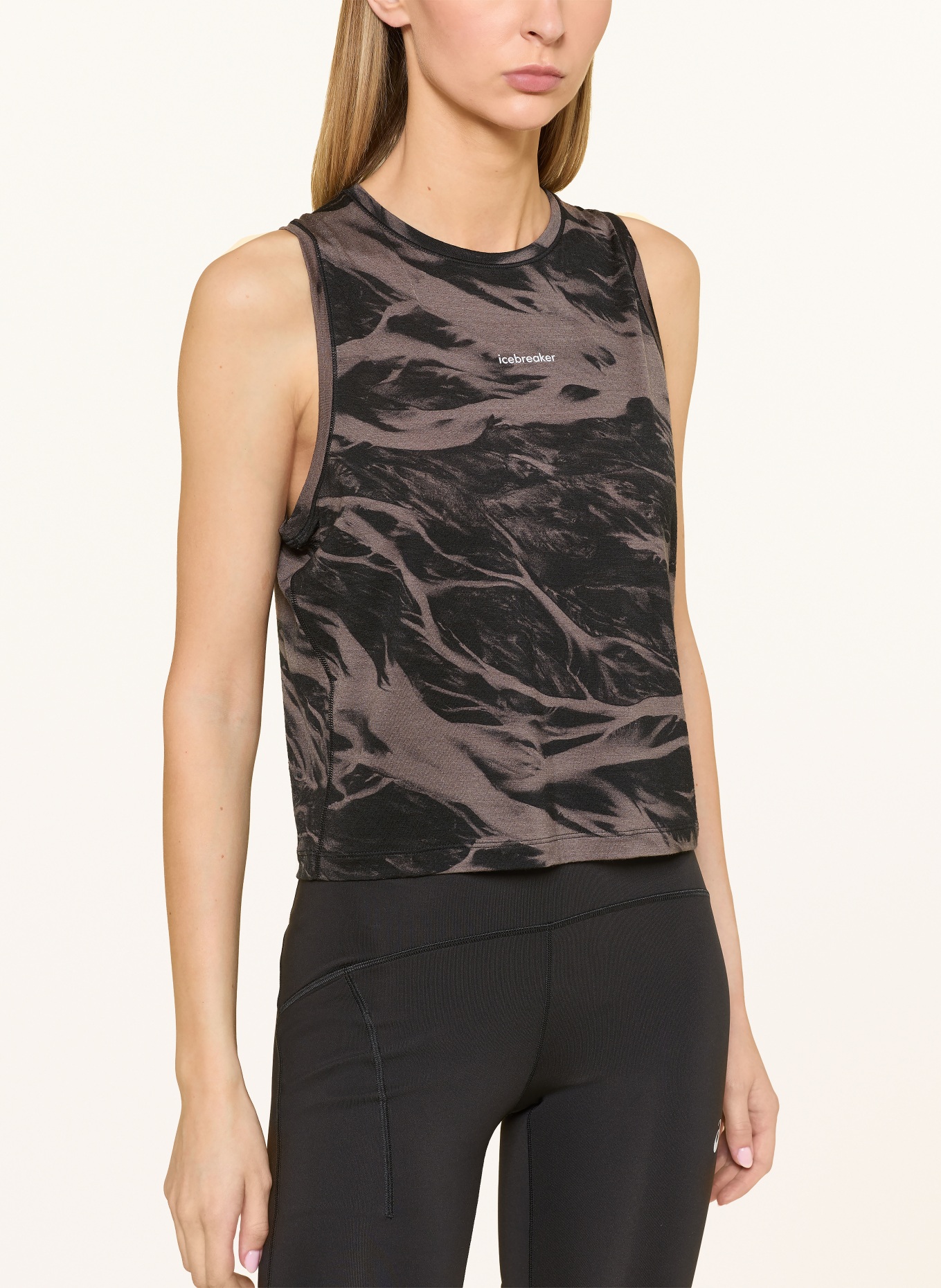 icebreaker Tanktop 125 COOL-LITE SPEED mit Merinowolle: DUNKELBRAUN / SCHWARZ