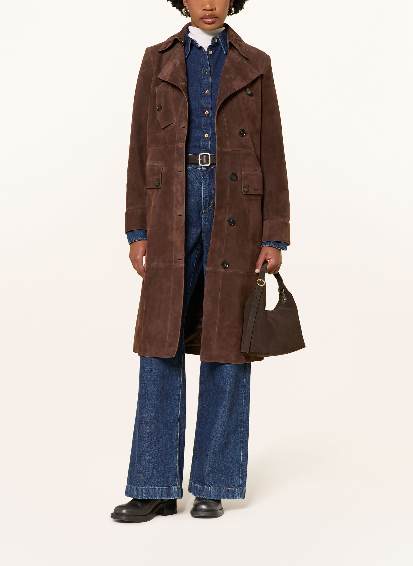 BELSTAFF Leather trench coat: DARK BROWN
