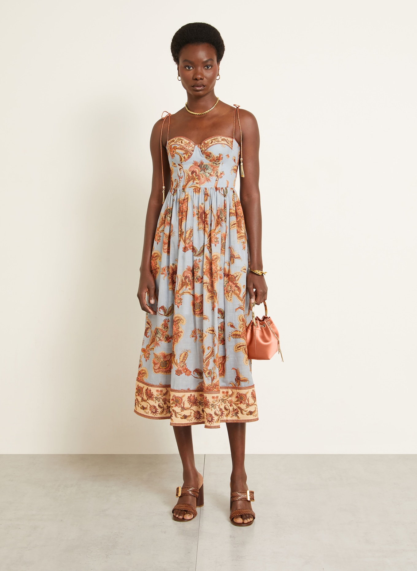 ZIMMERMANN Cocktailkleid ASTER: HELLBLAU / BRAUN / GRÜN