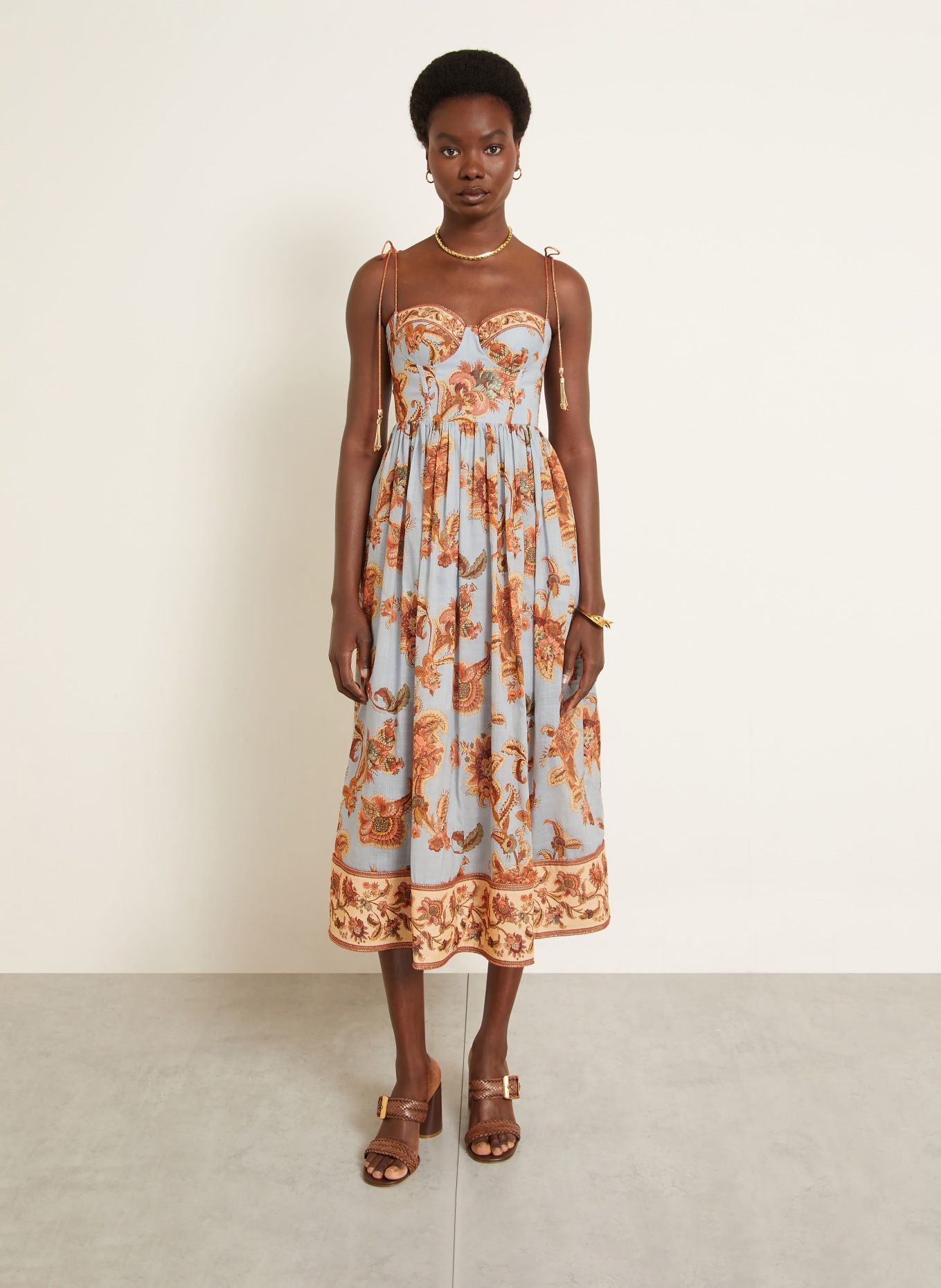 ZIMMERMANN Cocktailkleid ASTER: HELLBLAU / BRAUN / GRÜN