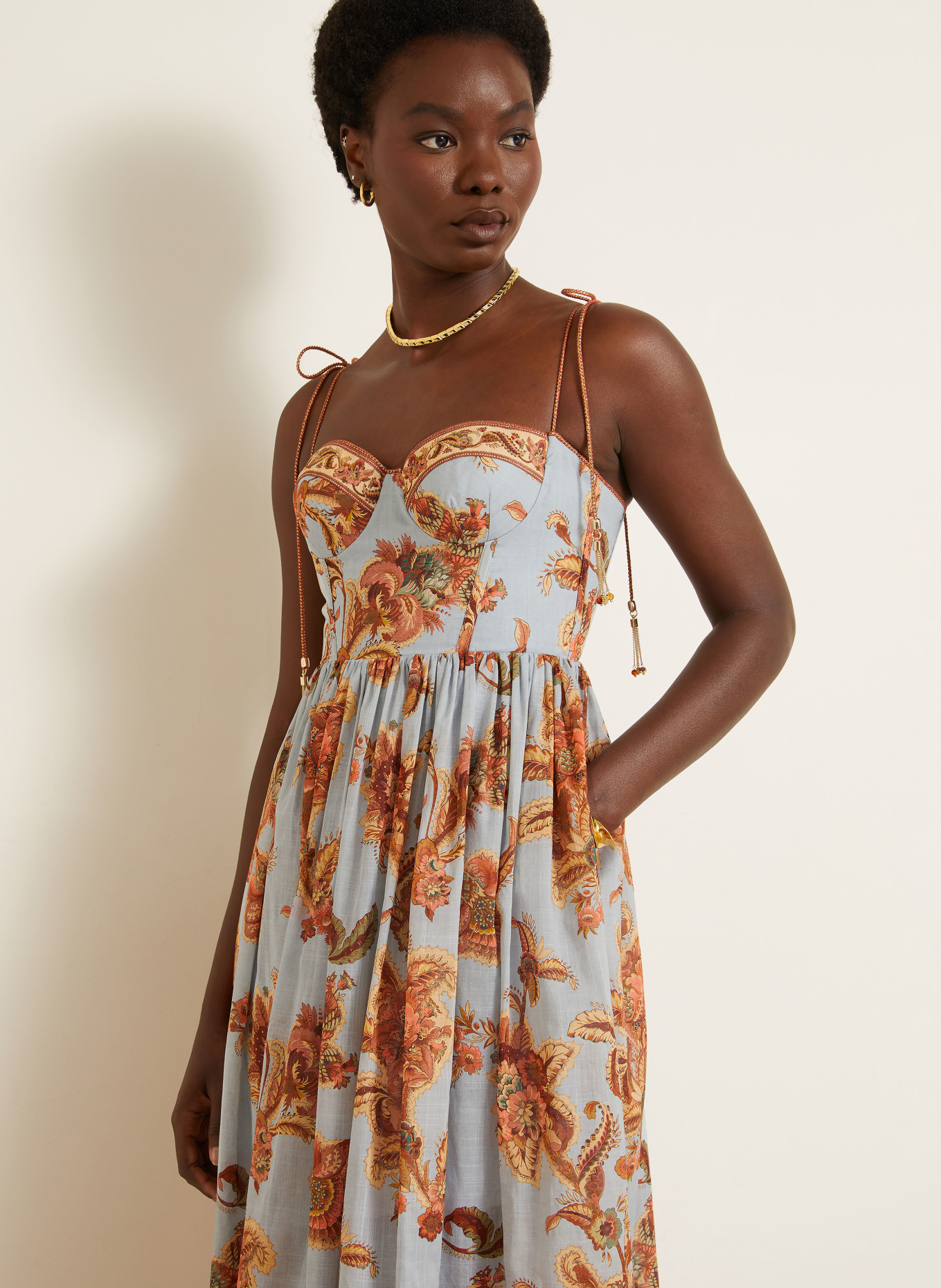ZIMMERMANN Cocktailkleid ASTER: HELLBLAU / BRAUN / GRÜN