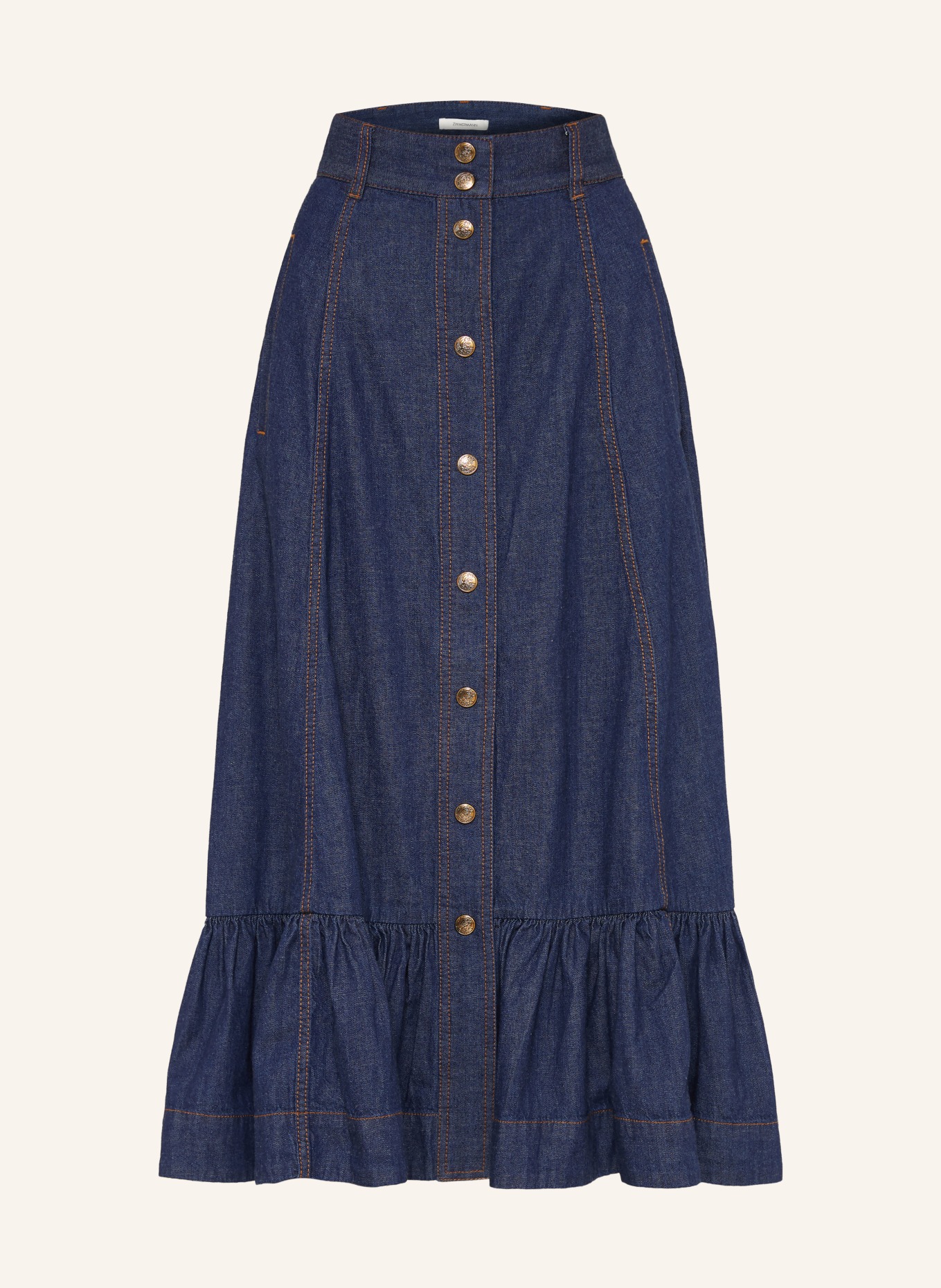 ZIMMERMANN Jeansrock ASTER mit Rüschen: DUNKELBLAU