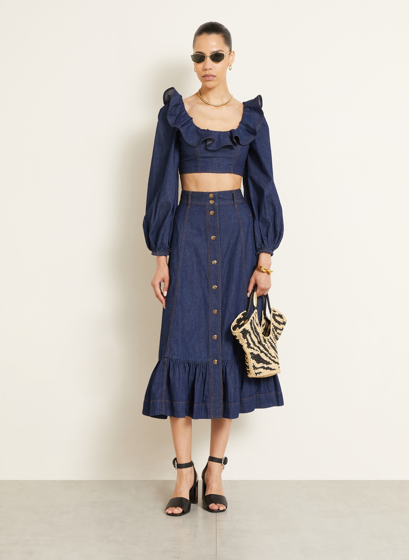 ZIMMERMANN Jeansrock ASTER mit Rüschen: DUNKELBLAU