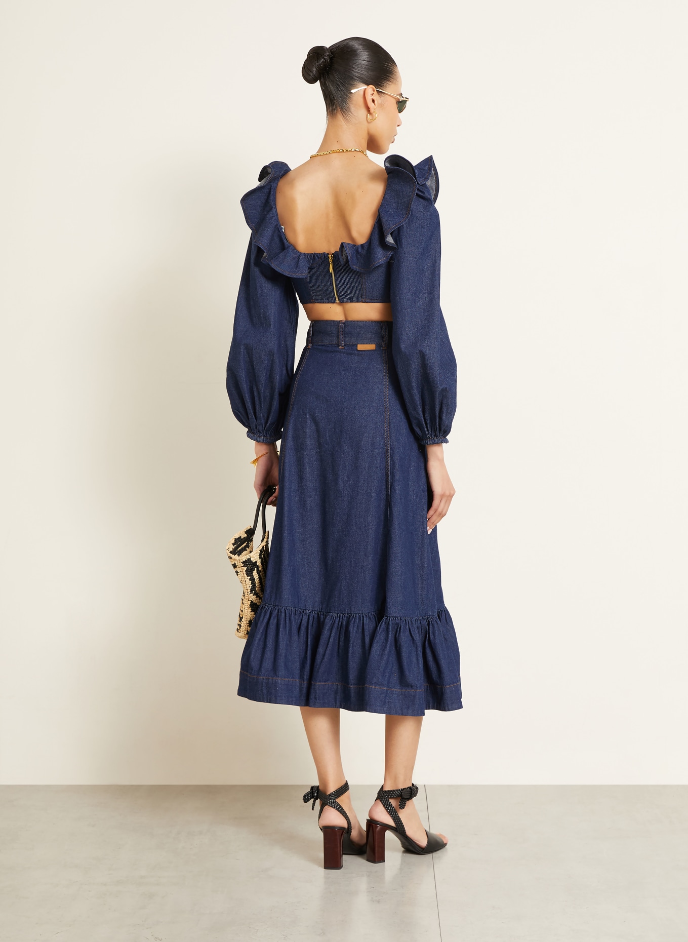 ZIMMERMANN Jeansrock ASTER mit Rüschen: DUNKELBLAU