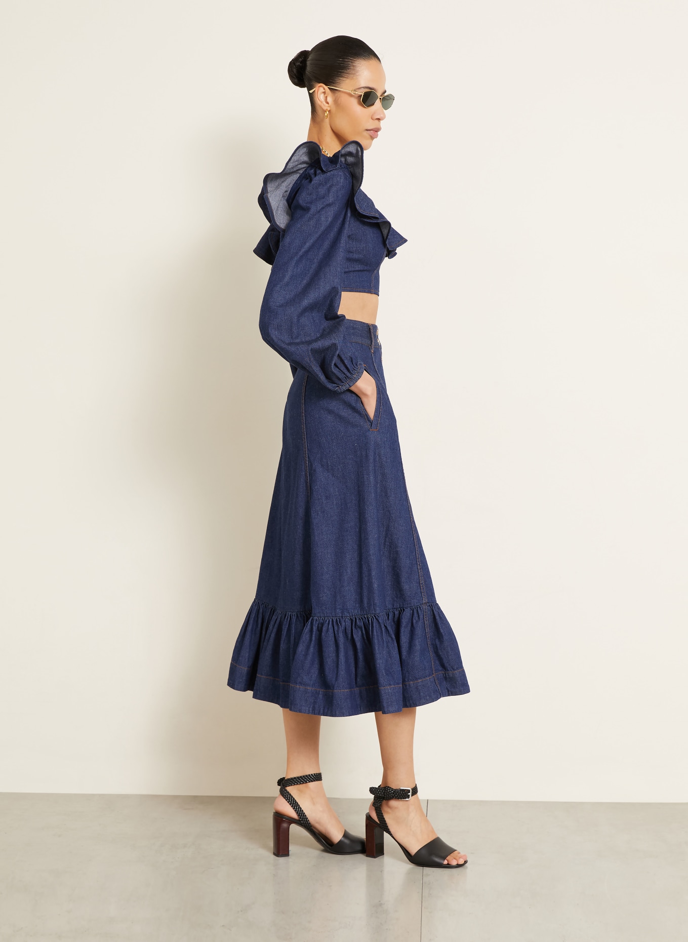 ZIMMERMANN Jeansrock ASTER mit Rüschen: DUNKELBLAU