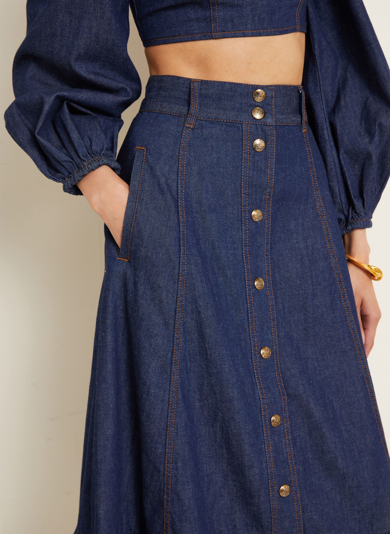 ZIMMERMANN Jeansrock ASTER mit Rüschen: DUNKELBLAU