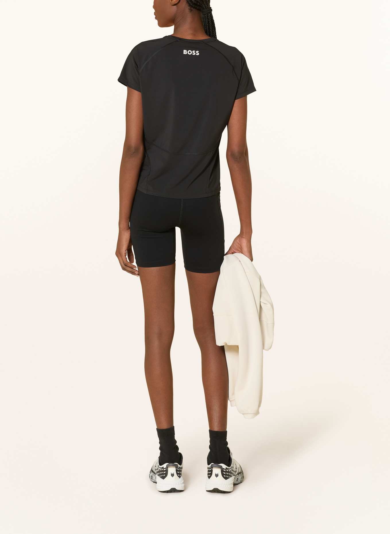 BOSS Tricou ELOGOFIT: NEGRU / ALB