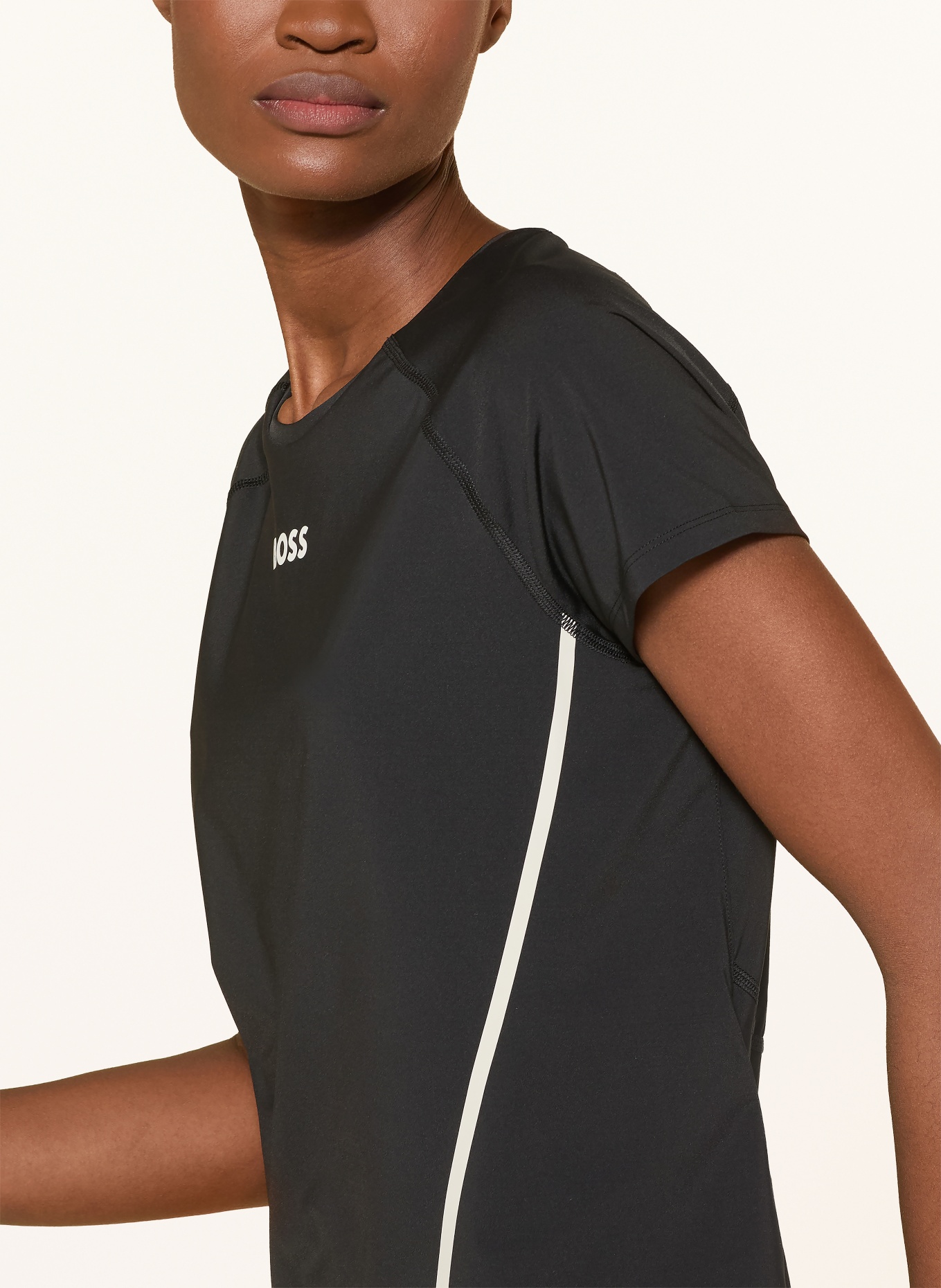 BOSS Tricou ELOGOFIT: NEGRU / ALB