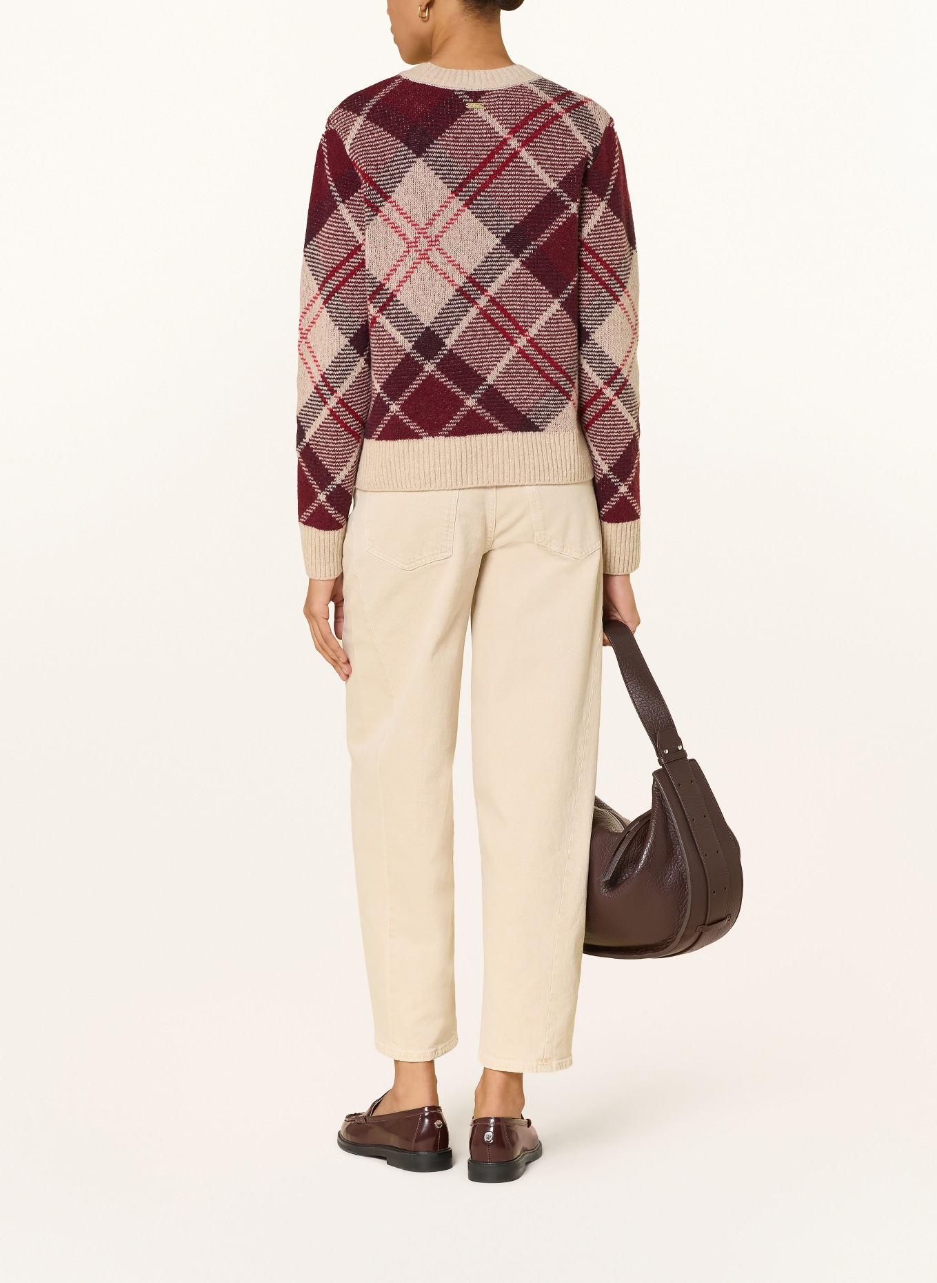 Barbour Trui STEVIE: DONKERROOD / BEIGE / ROOD